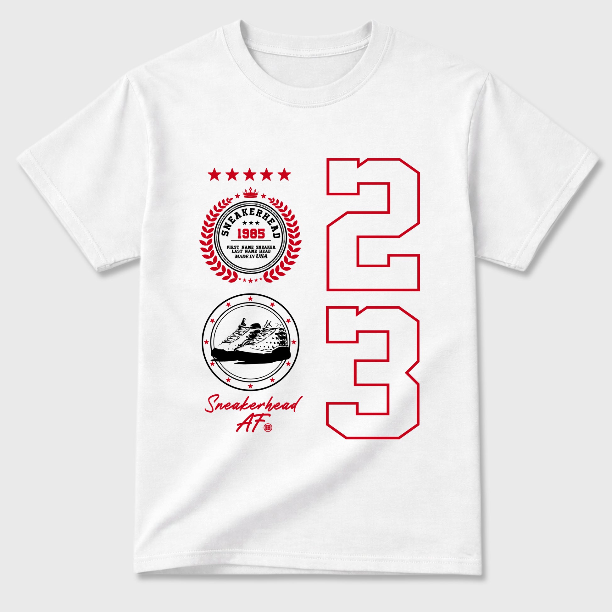 Sneaker match tees – Sneaker Tees To Match Air Jordan 13 University Red Shoes – Sneaker Emblem Tee White 2