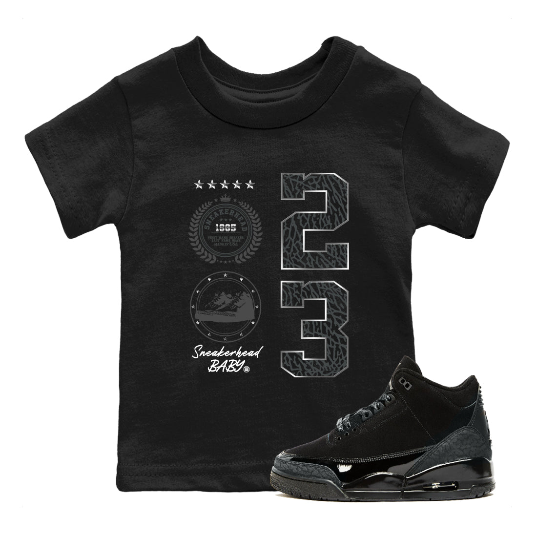 Air Jordan 3 Black Cat shirts to match jordans Sneaker Emblem sneaker match tees Jordan 3 Retro Black Cat best t shirts to wear with jordans SNRT Sneaker Tees Youth Baby Black 1 tee