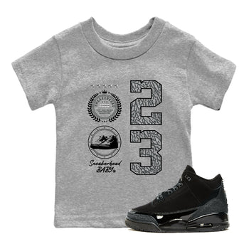 Air Jordan 3 Black Cat shirts to match jordans Sneaker Emblem sneaker match tees Jordan 3 Retro Black Cat best t shirts to wear with jordans SNRT Sneaker Tees Youth Baby Heather Grey 1 tee
