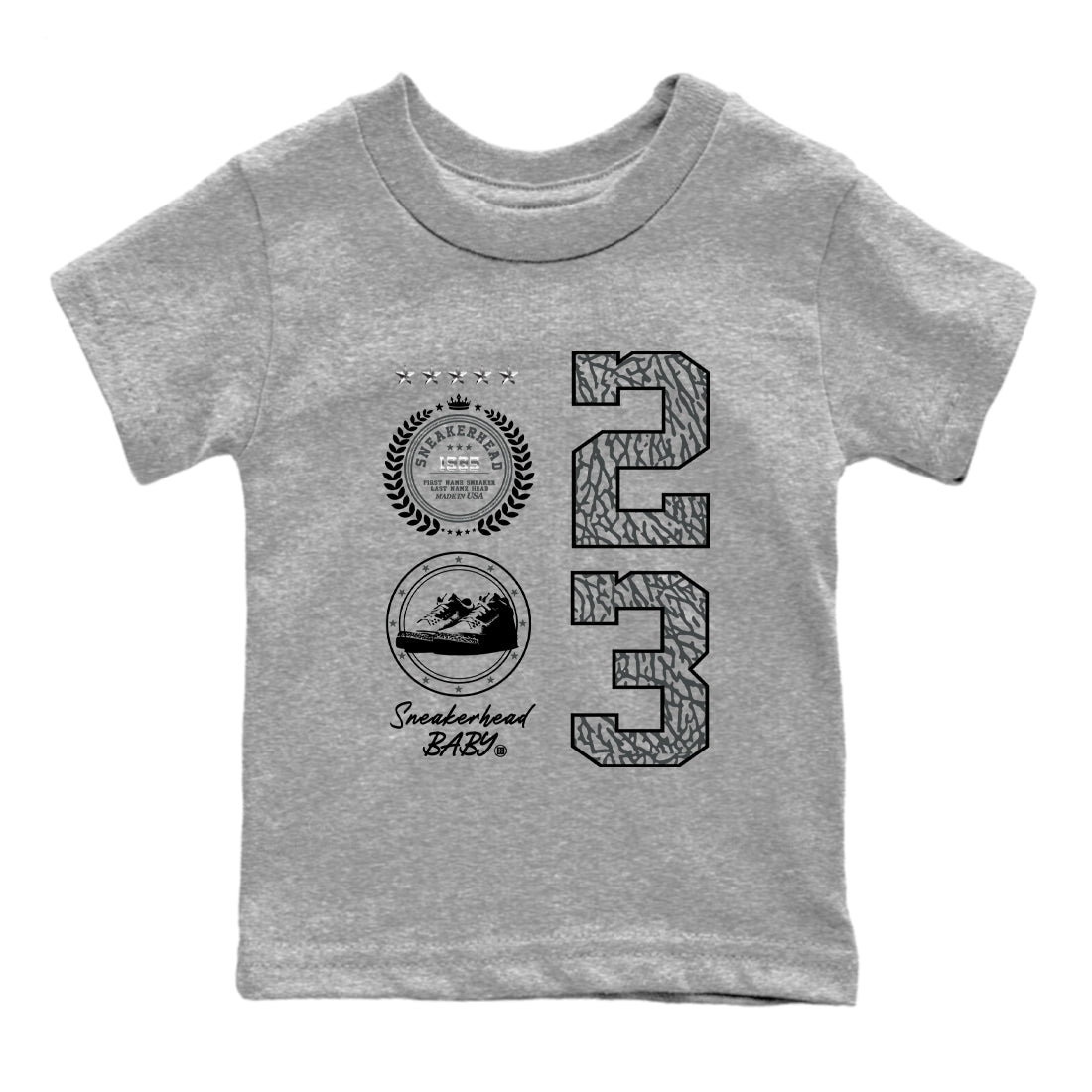 Air Jordan 3 Black Cat shirts to match jordans Sneaker Emblem sneaker match tees Jordan 3 Retro Black Cat best t shirts to wear with jordans SNRT Sneaker Tees Youth Baby Heather Grey 2 tee
