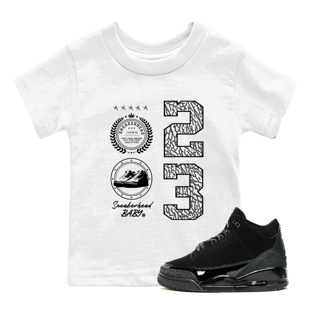 Air Jordan 3 Black Cat shirts to match jordans Sneaker Emblem sneaker match tees Jordan 3 Retro Black Cat best t shirts to wear with jordans SNRT Sneaker Tees Youth Baby White 1 tee
