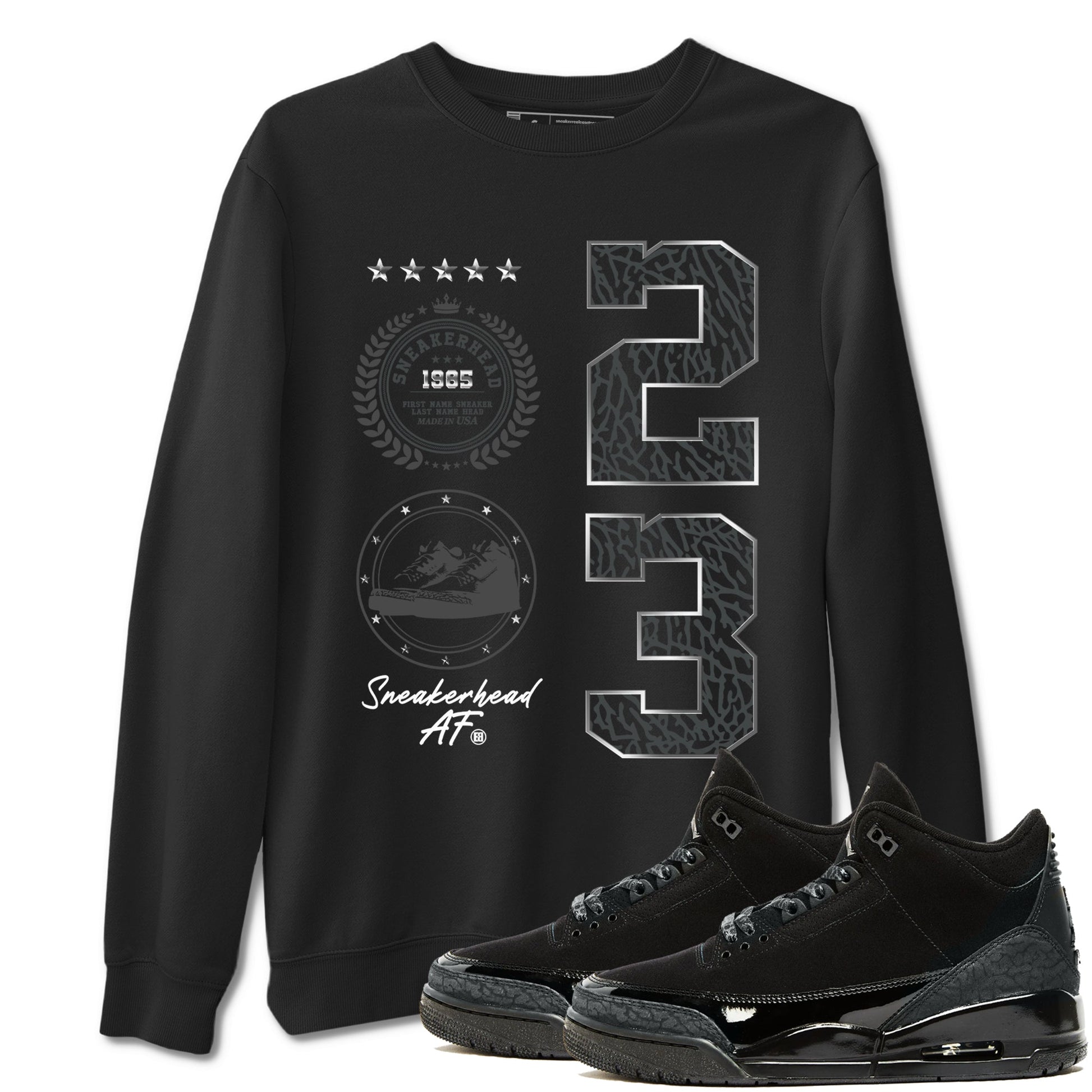 Air Jordan 3 Black Cat shirts to match jordans Sneaker Emblem sneaker match tees Jordan 3 Retro Black Cat best t shirts to wear with jordans SNRT Sneaker Tees unisex cotton Black 1 shirts