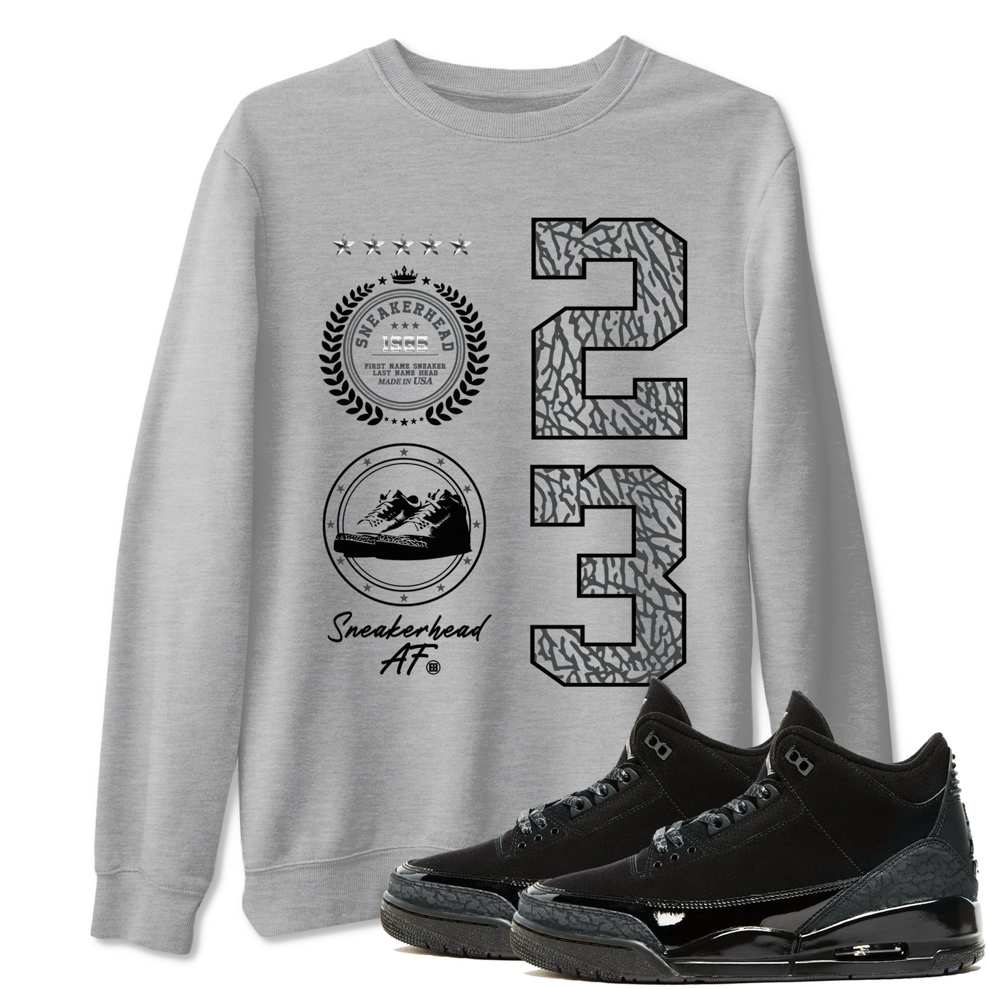 Air Jordan 3 Black Cat shirts to match jordans Sneaker Emblem sneaker match tees Jordan 3 Retro Black Cat best t shirts to wear with jordans SNRT Sneaker Tees unisex cotton Heather Grey 1 shirts