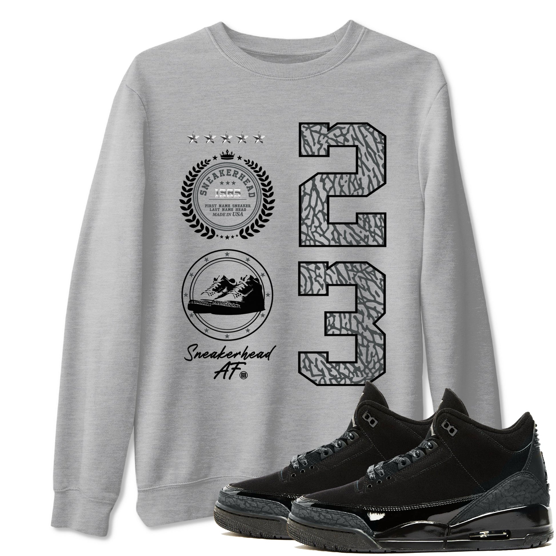 Air Jordan 3 Black Cat shirts to match jordans Sneaker Emblem sneaker match tees Jordan 3 Retro Black Cat best t shirts to wear with jordans SNRT Sneaker Tees unisex cotton Heather Grey 1 shirts