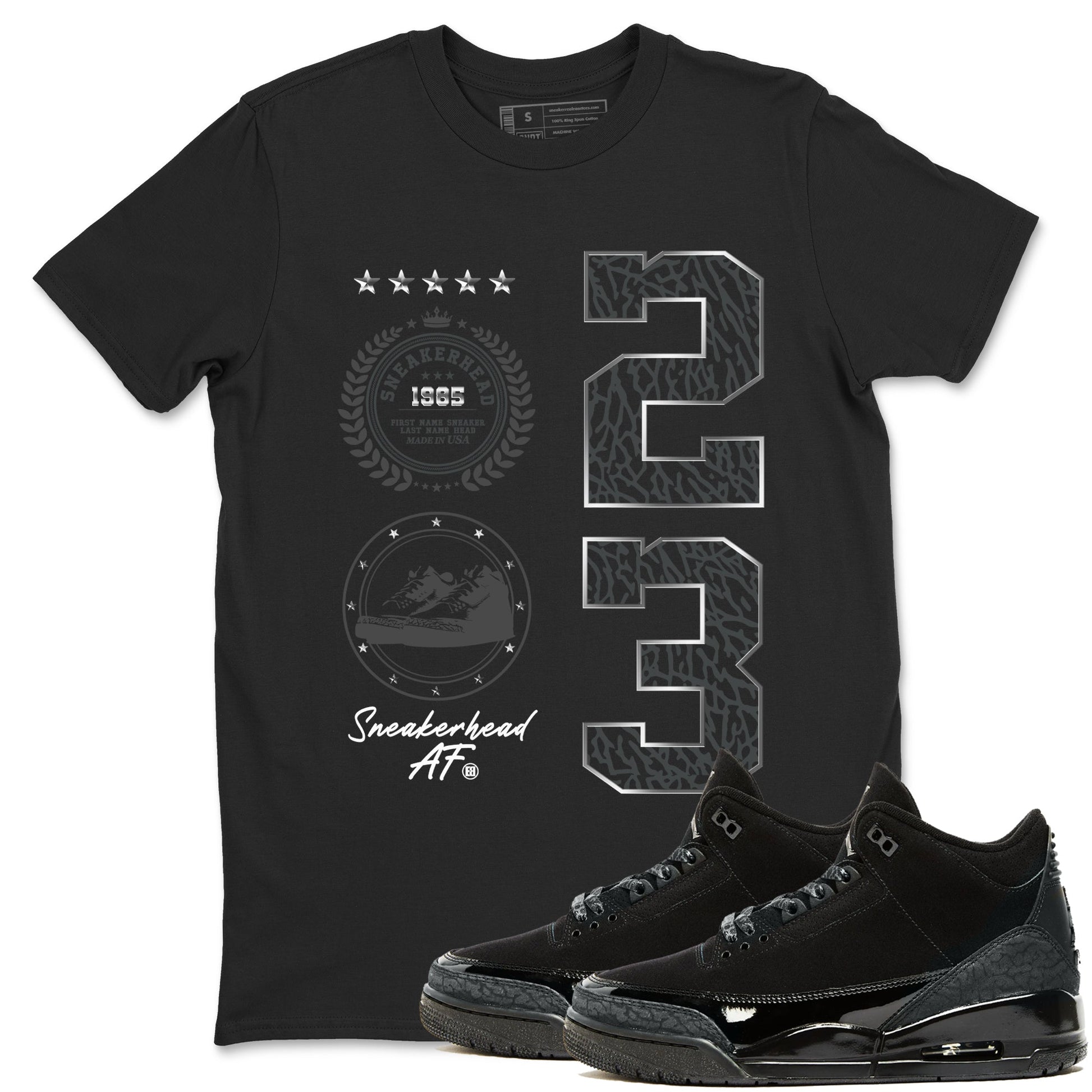 Air Jordan 3 Black Cat shirts to match jordans Sneaker Emblem sneaker match tees Jordan 3 Retro Black Cat best t shirts to wear with jordans SNRT Sneaker Tees unisex cotton Black 1 shirts