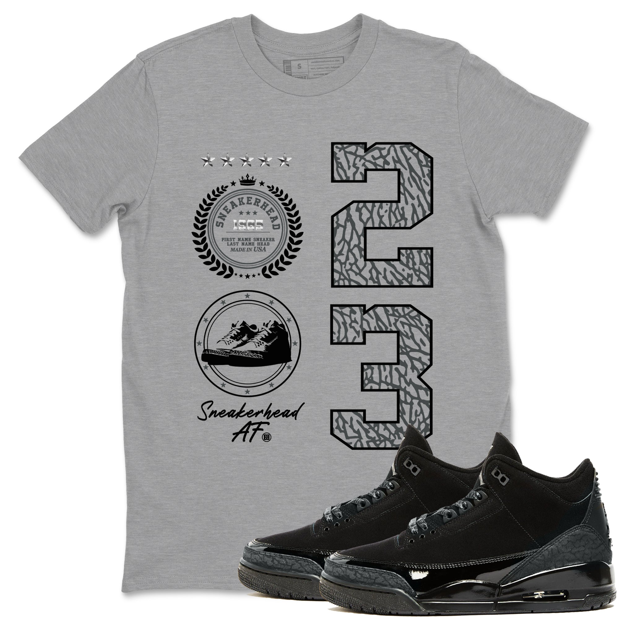 Air Jordan 3 Black Cat shirts to match jordans Sneaker Emblem sneaker match tees Jordan 3 Retro Black Cat best t shirts to wear with jordans SNRT Sneaker Tees unisex cotton Heather Grey 1 shirts