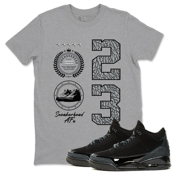 Air Jordan 3 Black Cat shirts to match jordans Sneaker Emblem sneaker match tees Jordan 3 Retro Black Cat best t shirts to wear with jordans SNRT Sneaker Tees unisex cotton Heather Grey 1 shirts