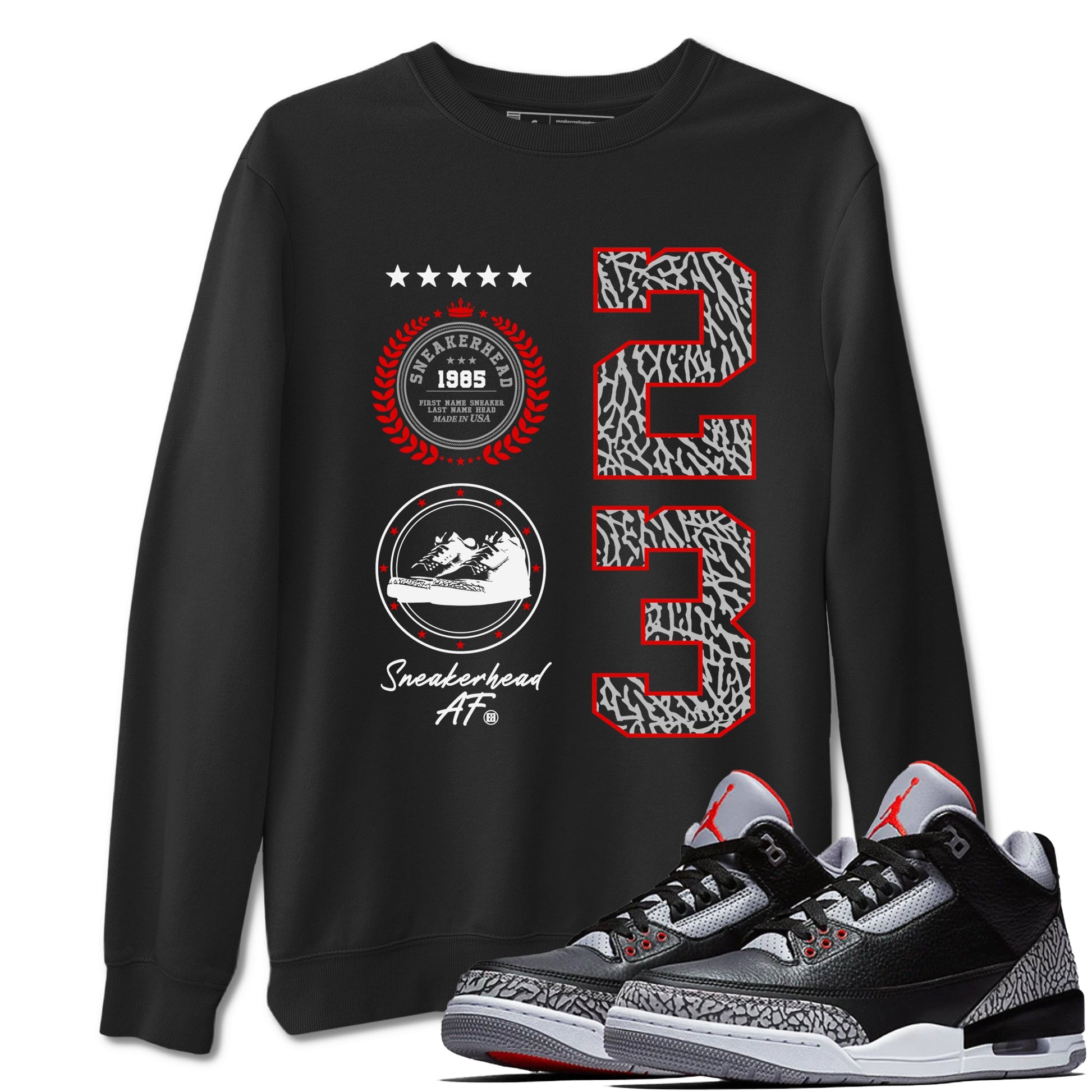 3s Black Cement shirts to match jordans Sneaker Emblem sneaker match tees Air Jordan 3 Retro Black Cement SNRT Sneaker Release Tees unisex cotton Black 1 crew neck shirts