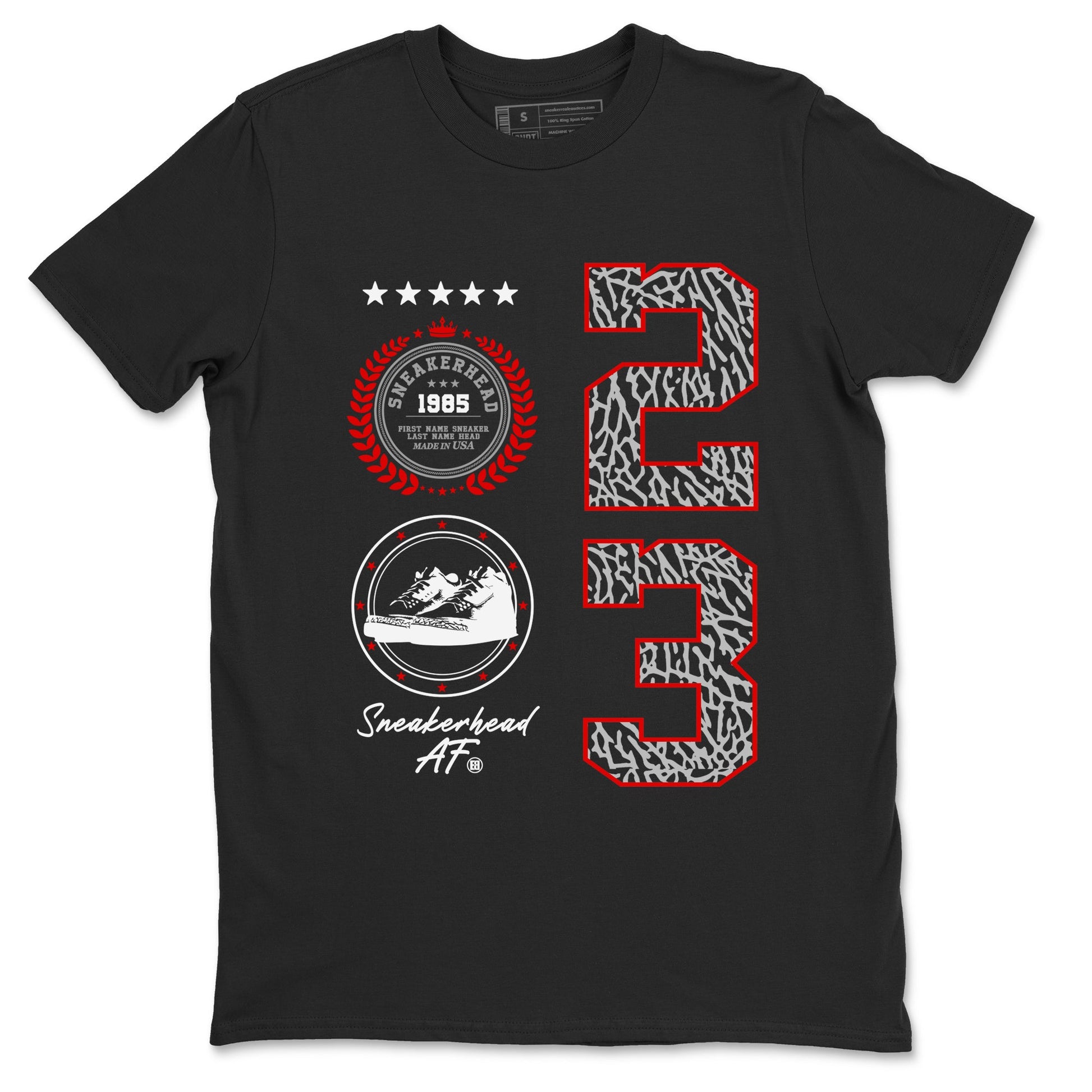 3s Black Cement shirts to match jordans Sneaker Emblem sneaker match tees Air Jordan 3 Retro Black Cement SNRT Sneaker Release Tees unisex cotton Black 2 crew neck shirts