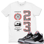 3s Black Cement shirts to match jordans Sneaker Emblem sneaker match tees Air Jordan 3 Retro Black Cement SNRT Sneaker Release Tees unisex cotton White 1 crew neck shirts