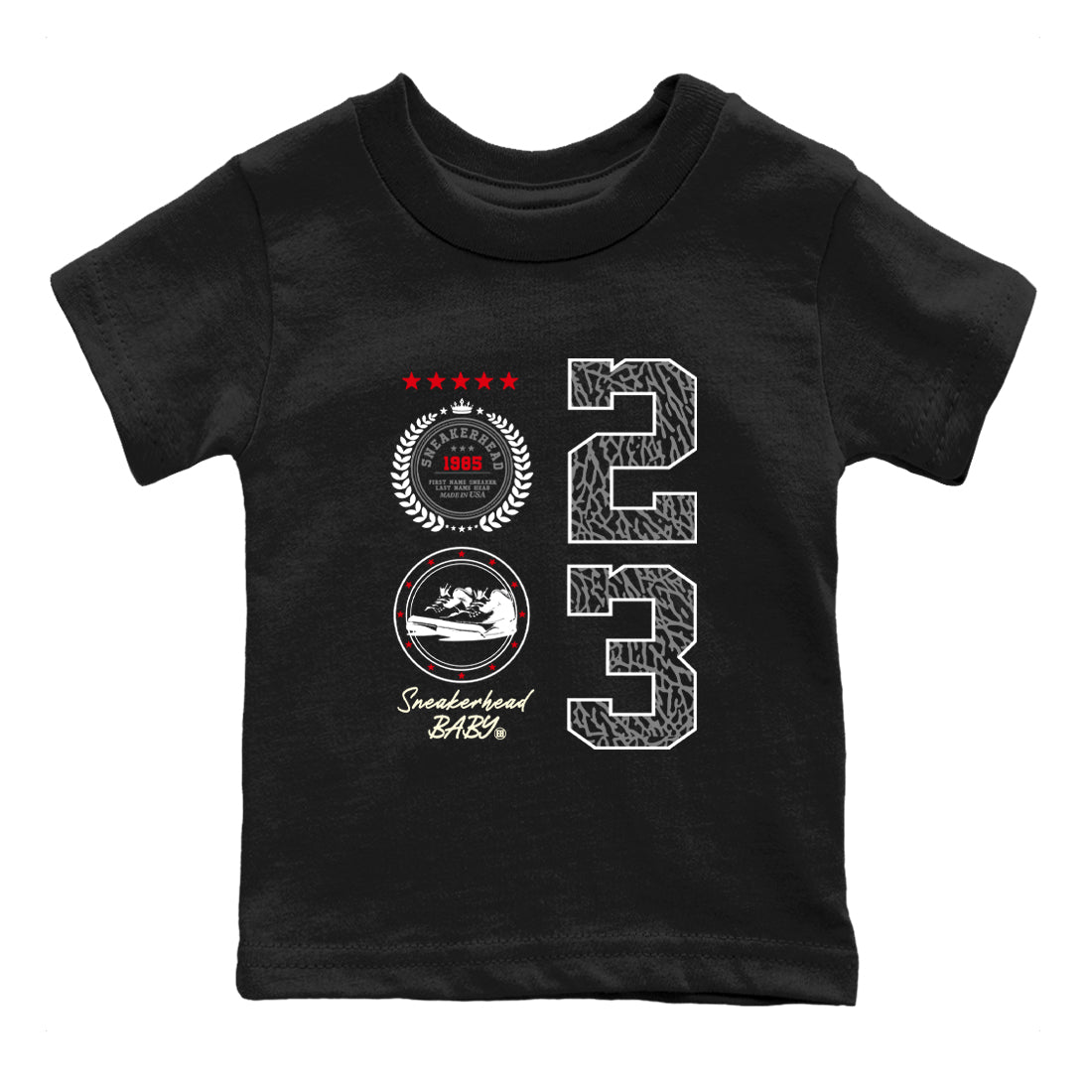 Air Jordan 3 Retro Cement Grey shirts to match jordans Sneaker Emblem sneaker match tees 3s Cement Grey SNRT Sneaker Tees streetwear brand Baby and Youth Black 2 cotton tee