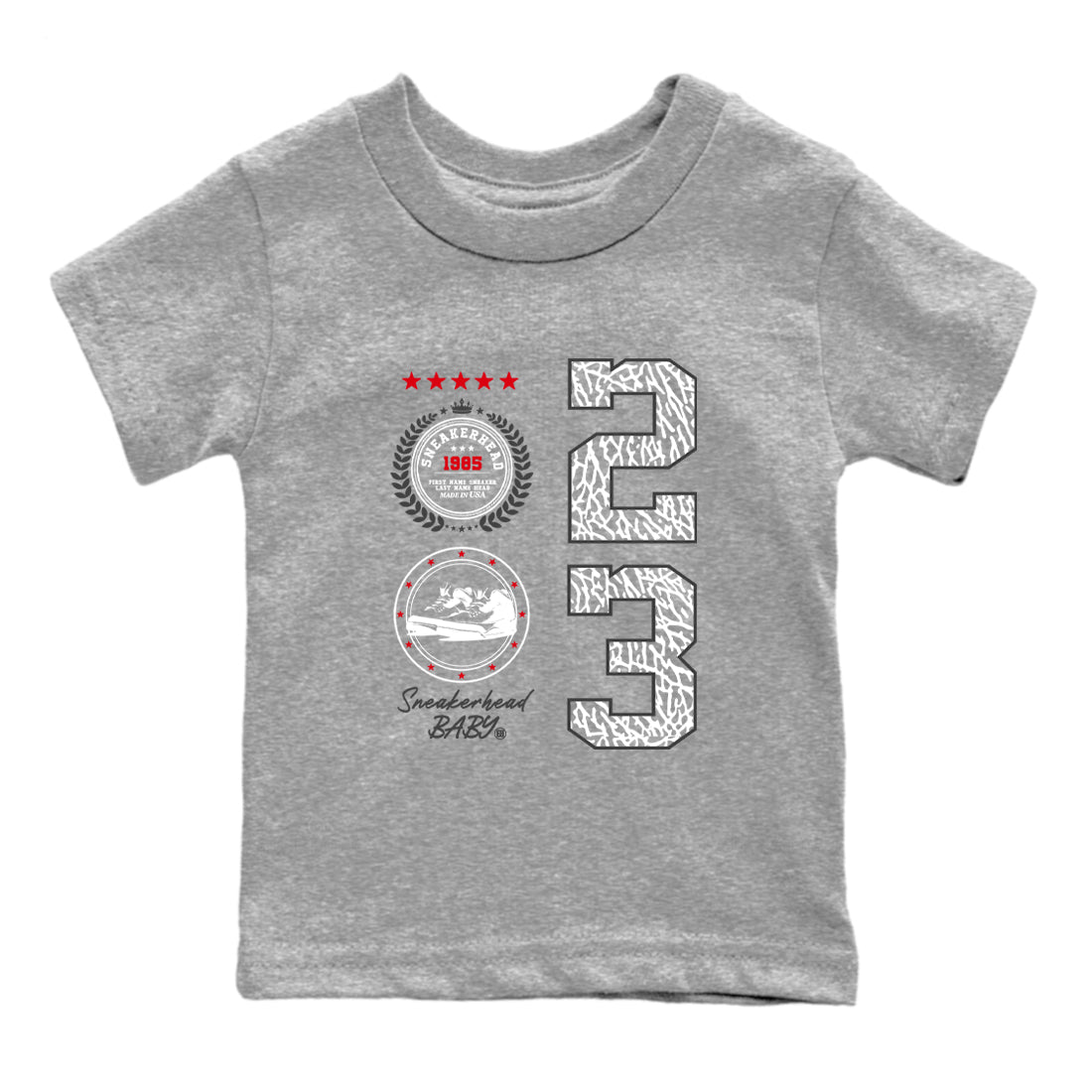 Air Jordan 3 Retro Cement Grey shirts to match jordans Sneaker Emblem sneaker match tees 3s Cement Grey SNRT Sneaker Tees streetwear brand Baby and Youth Heather Grey 2 cotton tee