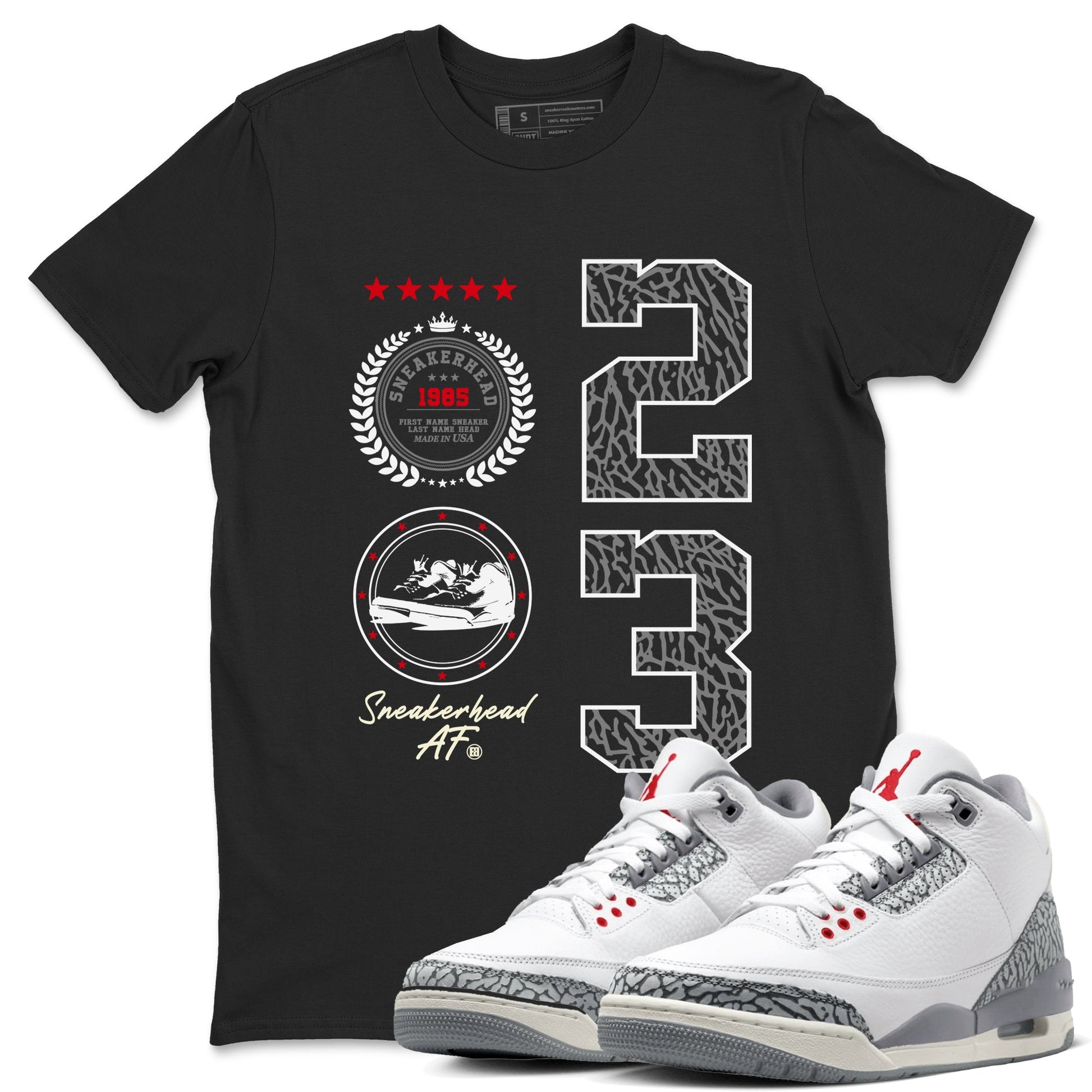 Air Jordan 3 Retro Cement Grey shirts to match jordans Sneaker Emblem sneaker match tees 3s Cement Grey SNRT Sneaker Tees streetwear brand Black 1 unisex cotton tee