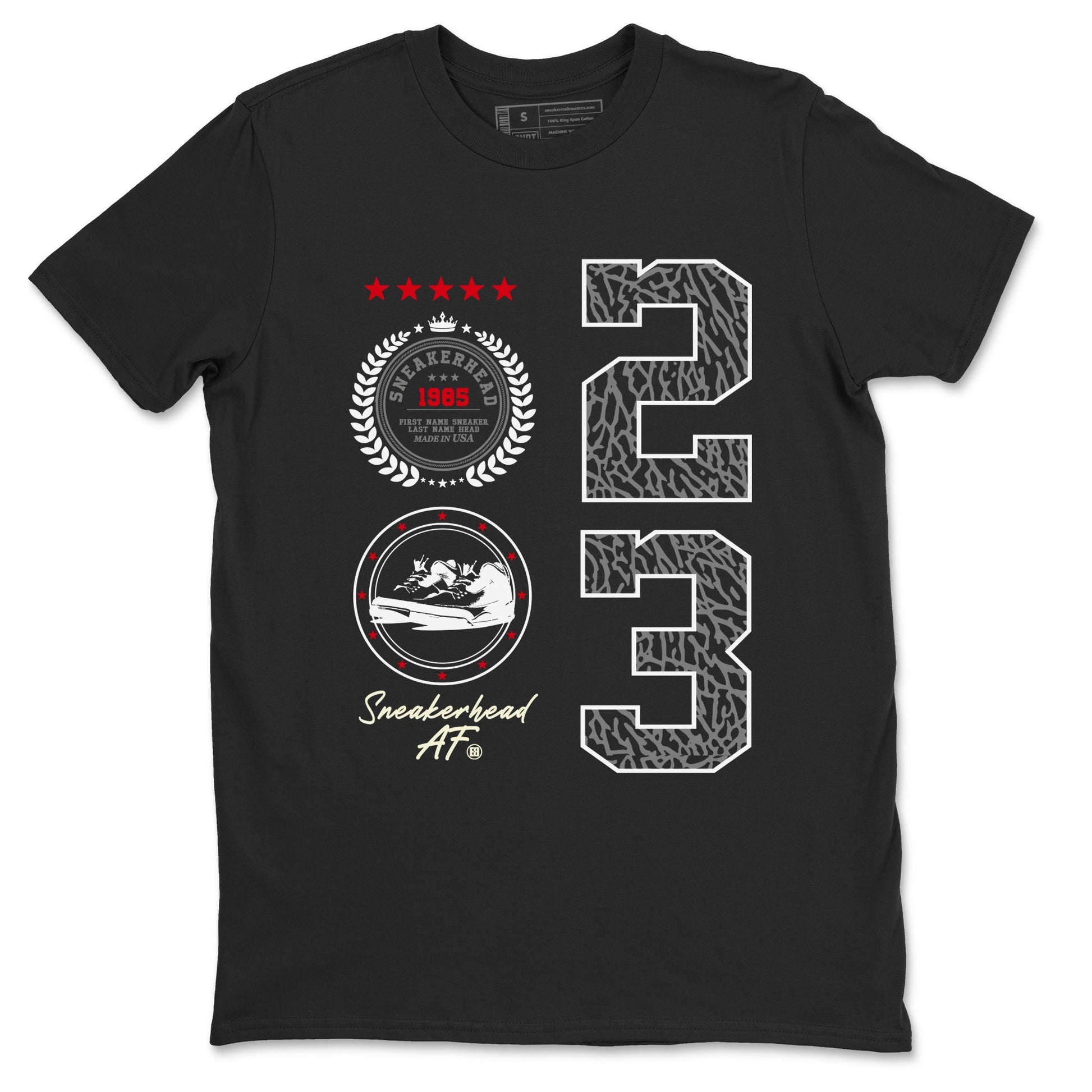 Air Jordan 3 Retro Cement Grey shirts to match jordans Sneaker Emblem sneaker match tees 3s Cement Grey SNRT Sneaker Tees streetwear brand Black 2 unisex cotton tee