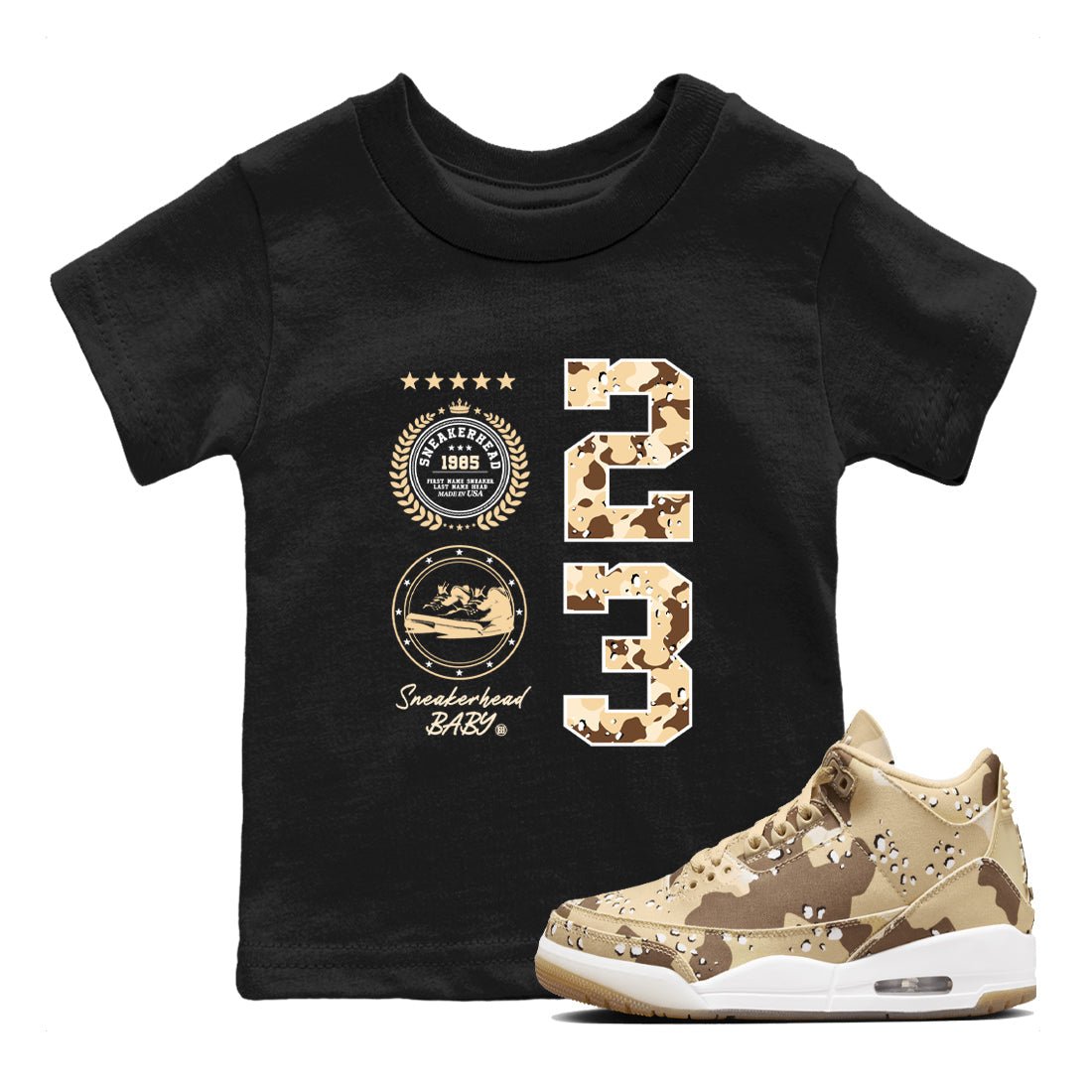 WNBA x Air Jordan 3 “Desert Camo” shirts to match jordans Sneaker Emblem sneaker match tees Air Jordan 3 Desert Camo SNRT Sneaker Release Tees Clothing Sneakerhead ShirtsBaby and Youth Black 1 cotton tee