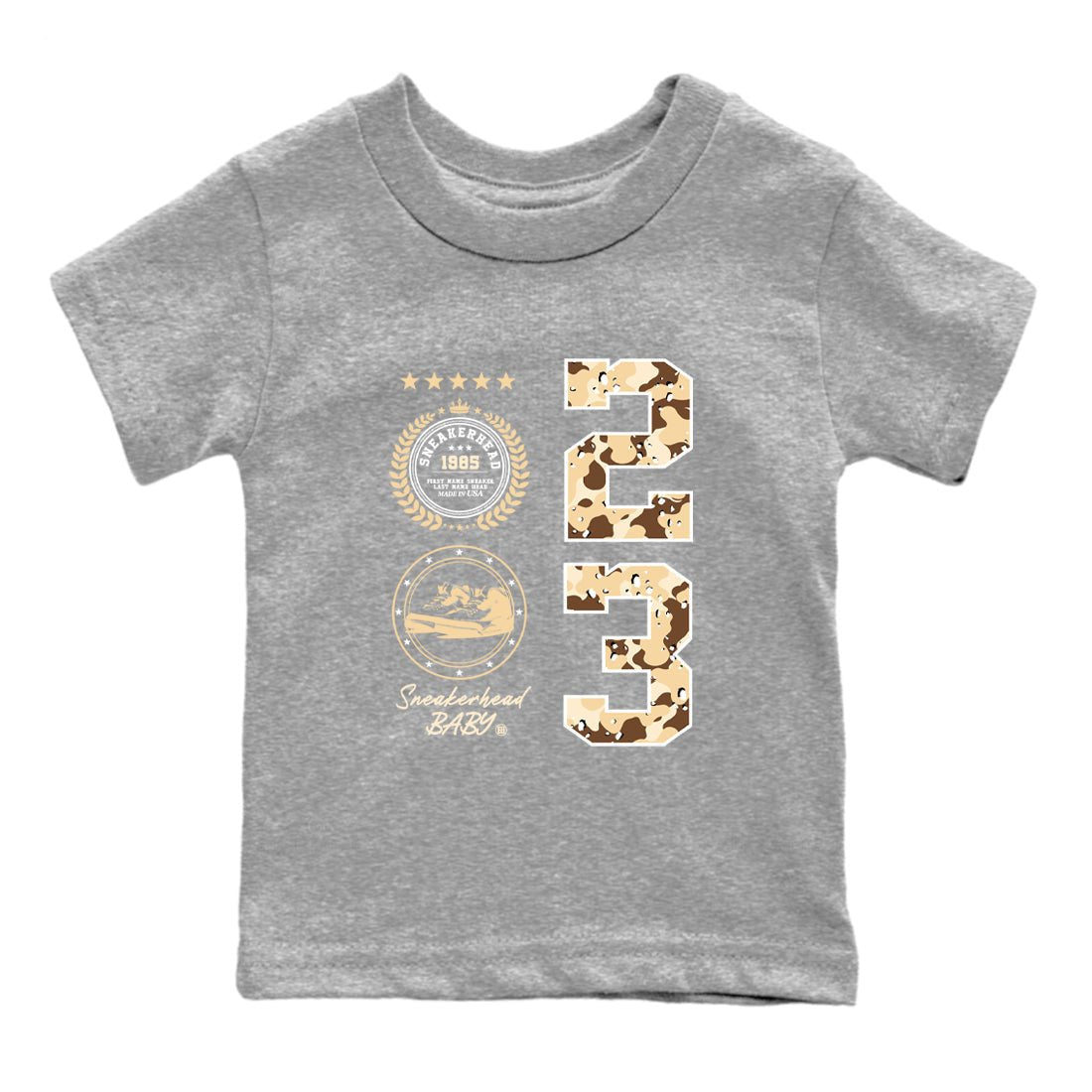 WNBA x Air Jordan 3 “Desert Camo” shirts to match jordans Sneaker Emblem sneaker match tees Air Jordan 3 Desert Camo SNRT Sneaker Release Tees Clothing Sneakerhead ShirtsBaby and Youth Heather Grey 2 cotton tee