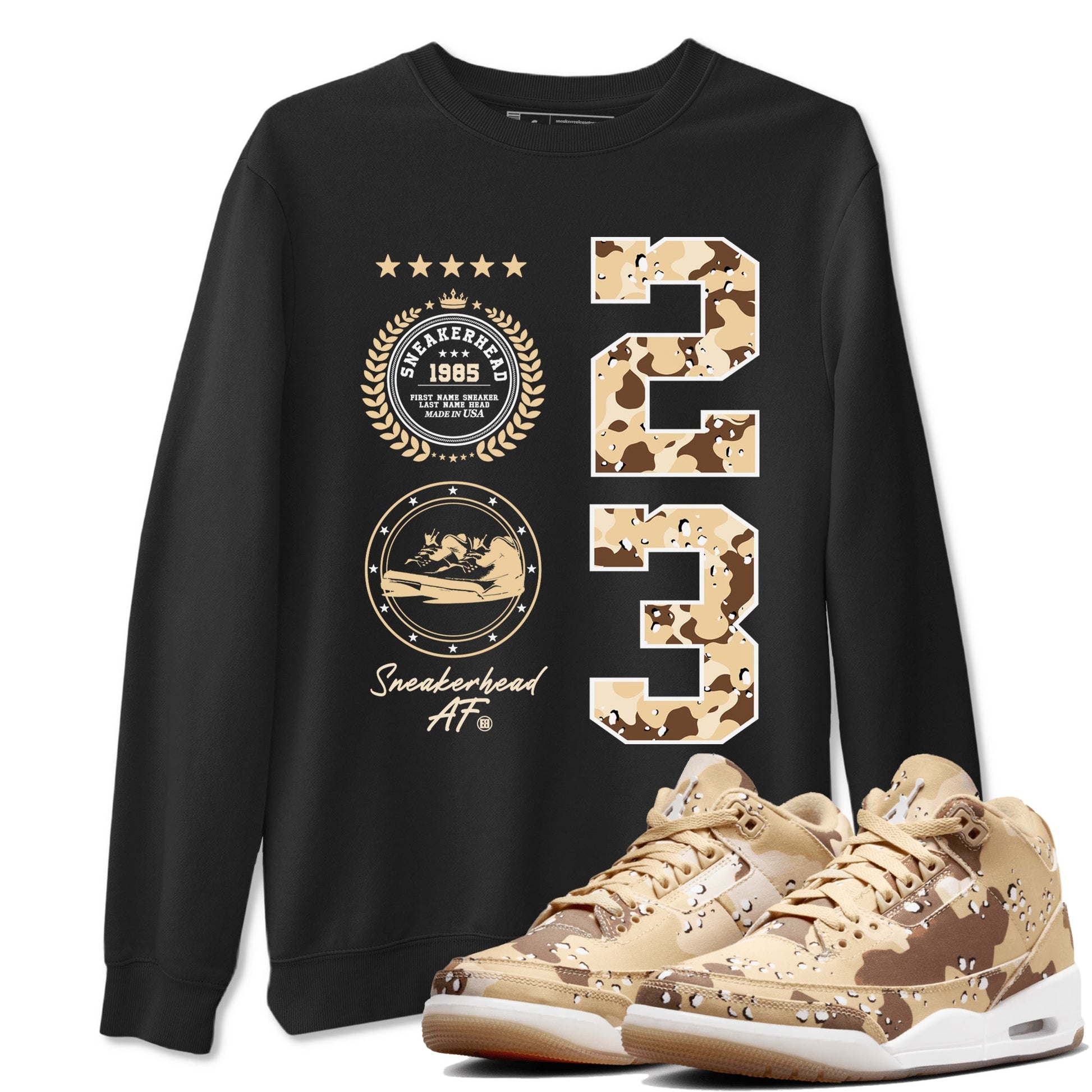 WNBA x Air Jordan 3 “Desert Camo” shirts to match jordans Sneaker Emblem sneaker match tees Air Jordan 3 Desert Camo SNRT Sneaker Release Tees Clothing Sneakerhead ShirtsBlack 1 unisex cotton tee