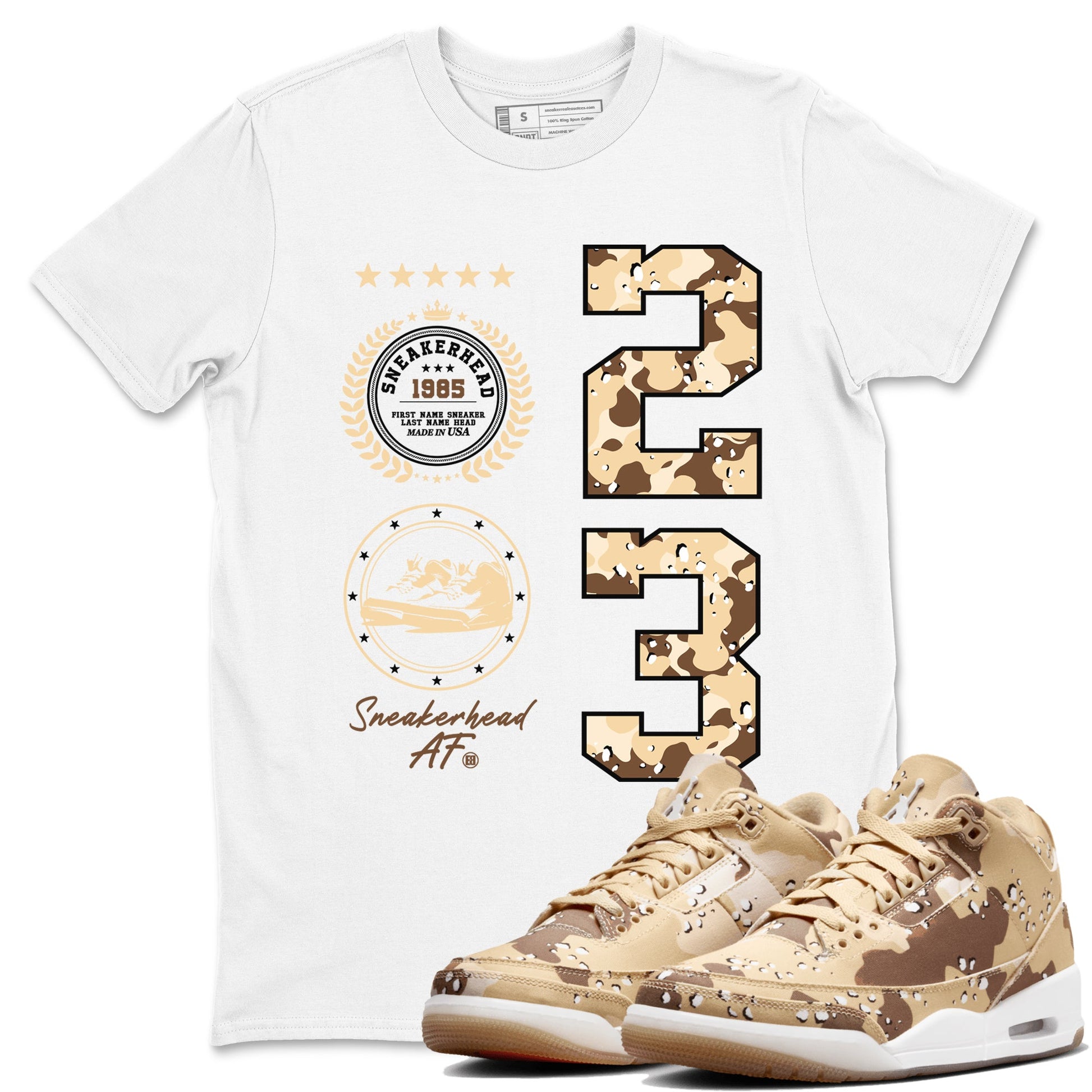 WNBA x Air Jordan 3 “Desert Camo” shirts to match jordans Sneaker Emblem sneaker match tees Air Jordan 3 Desert Camo SNRT Sneaker Release Tees Clothing Sneakerhead ShirtsWhite 1 unisex cotton tee