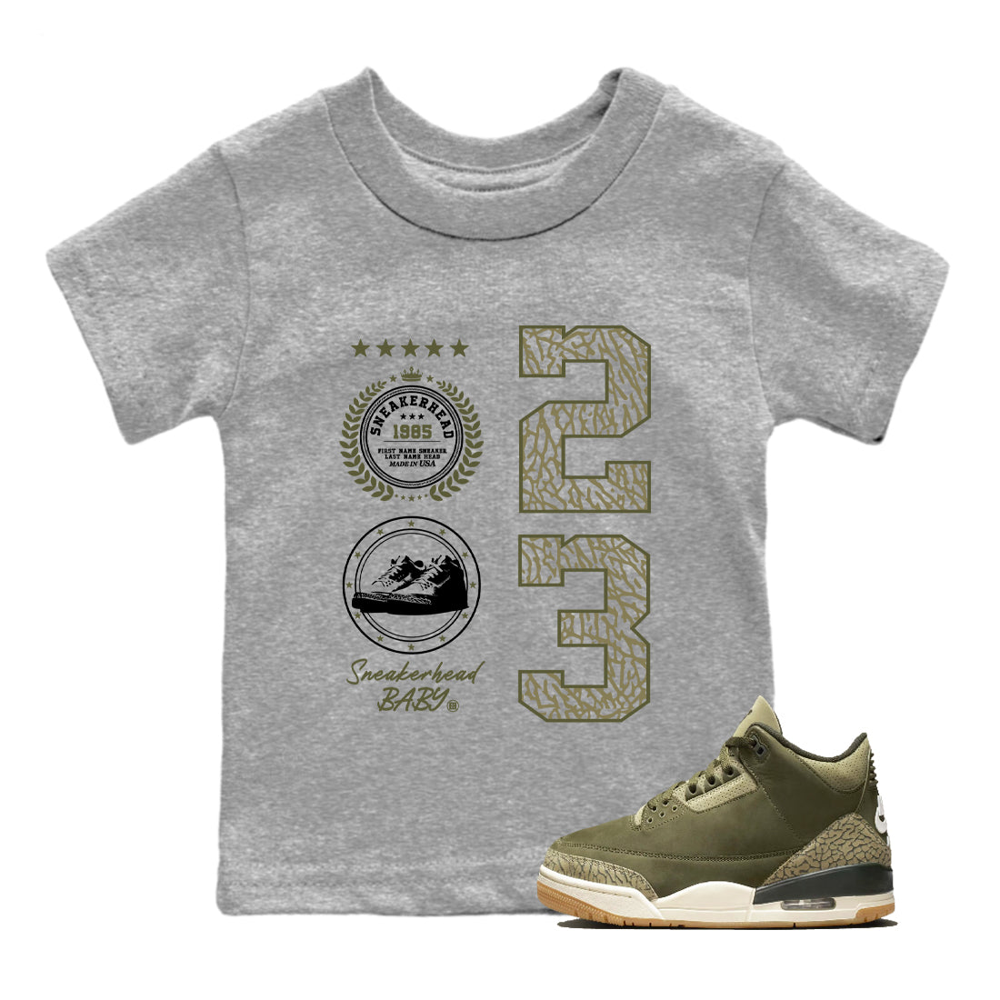 Sneaker Threads – Sneaker Threads To Match Air Jordan 3 Family Affair Shoes – Sneaker Emblem Kids T-Shirt Heather Grey 1