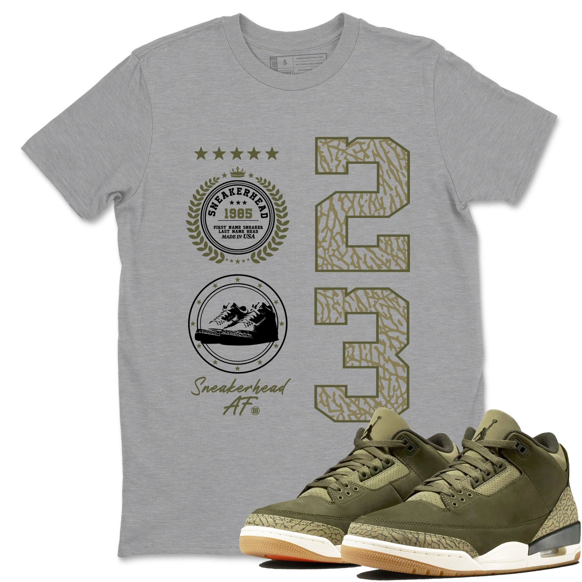 Sneaker Threads – Sneaker Threads To Match Air Jordan 3 Family Affair Shoes – Sneaker Emblem Tee Heather Grey 1