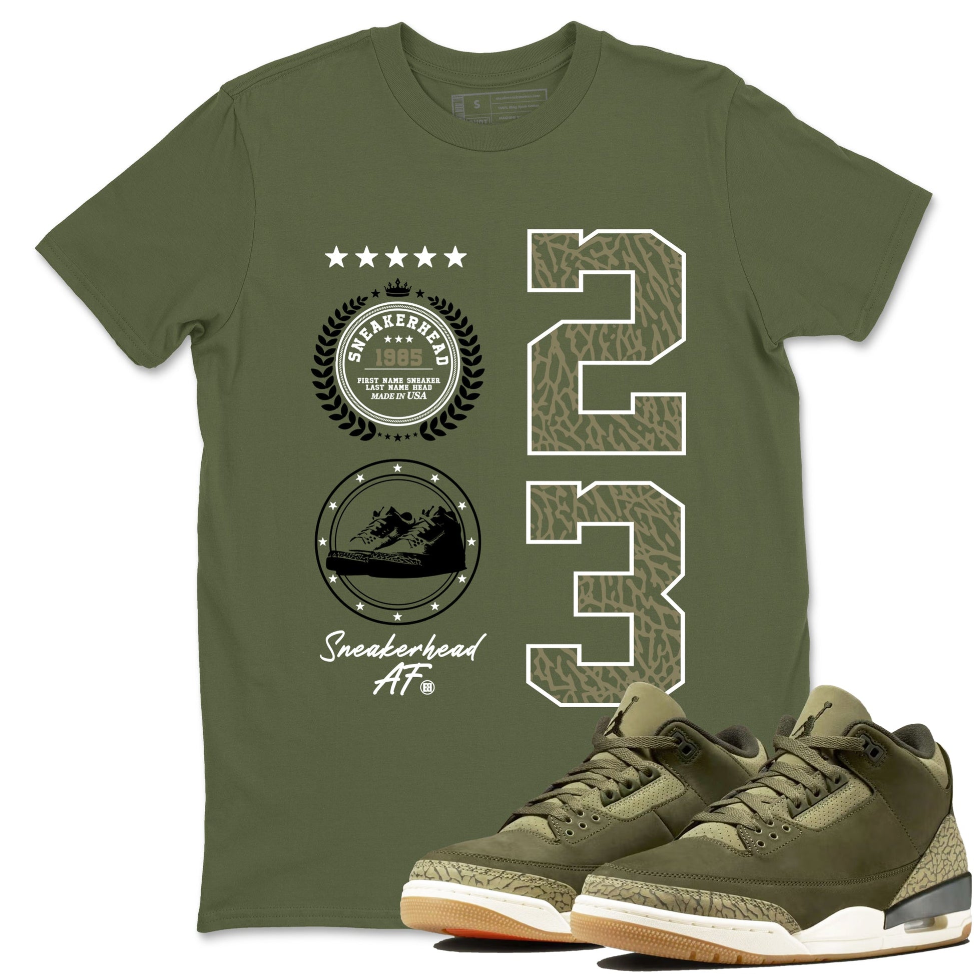 Sneaker Threads – Sneaker Threads To Match Air Jordan 3 Family Affair Shoes – Sneaker Emblem Tee Military Green 1