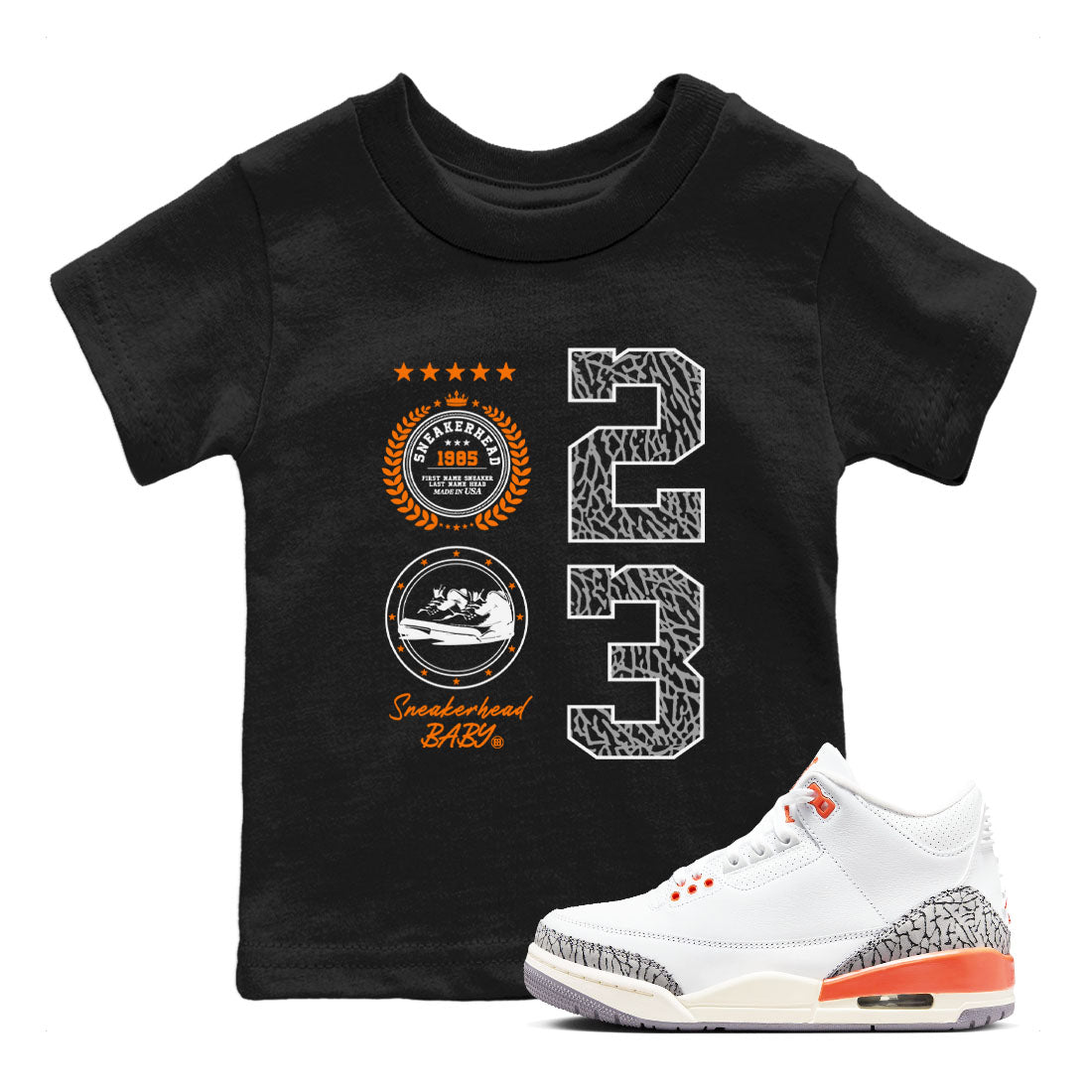 3s Georgia Peach shirt to match jordans Sneaker Emblem sneaker tees Air Jordan 3 Retro Georgia Peach SNRT Sneaker release tees baby toddler Black 1 cotton Shirt