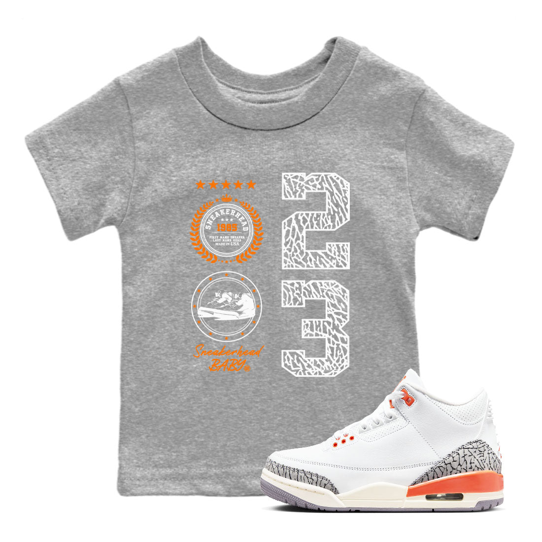 3s Georgia Peach shirt to match jordans Sneaker Emblem sneaker tees Air Jordan 3 Retro Georgia Peach SNRT Sneaker release tees baby toddler Heather Grey 1 cotton Shirt