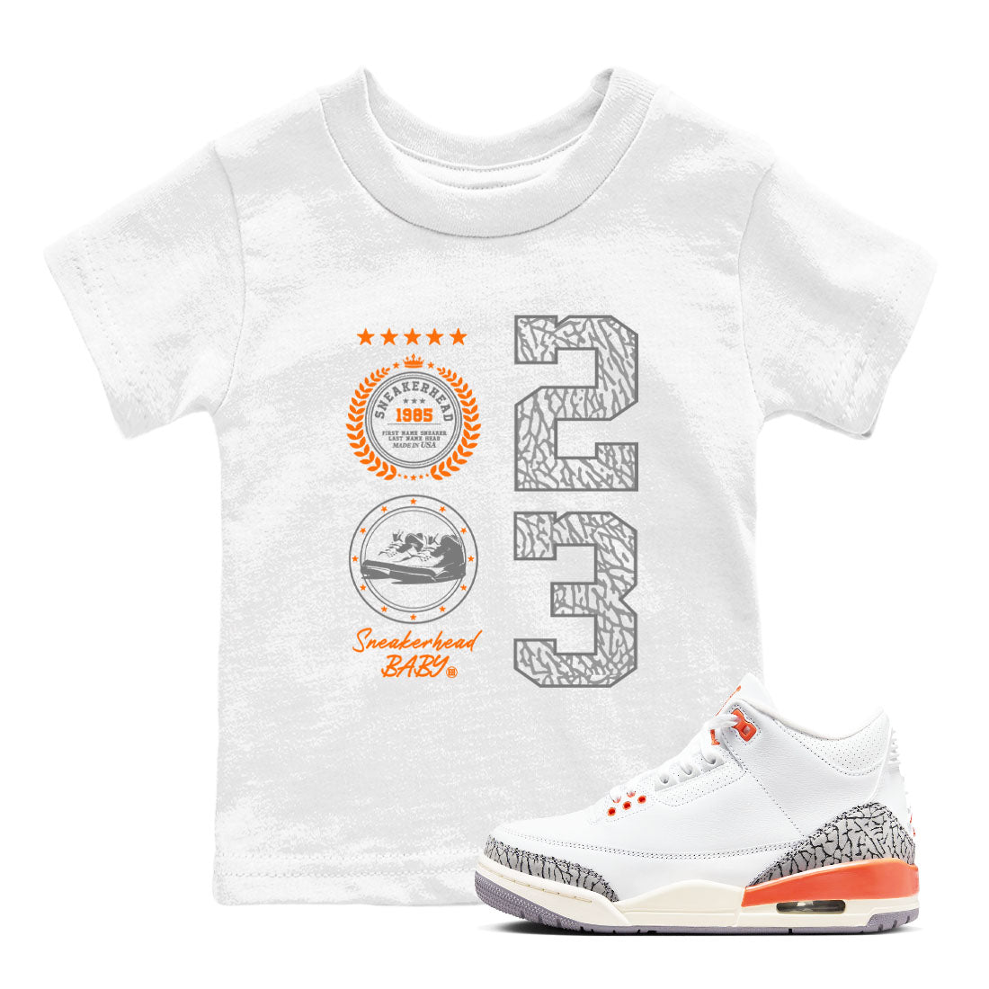 3s Georgia Peach shirt to match jordans Sneaker Emblem sneaker tees Air Jordan 3 Retro Georgia Peach SNRT Sneaker release tees baby toddler White 1 cotton Shirt