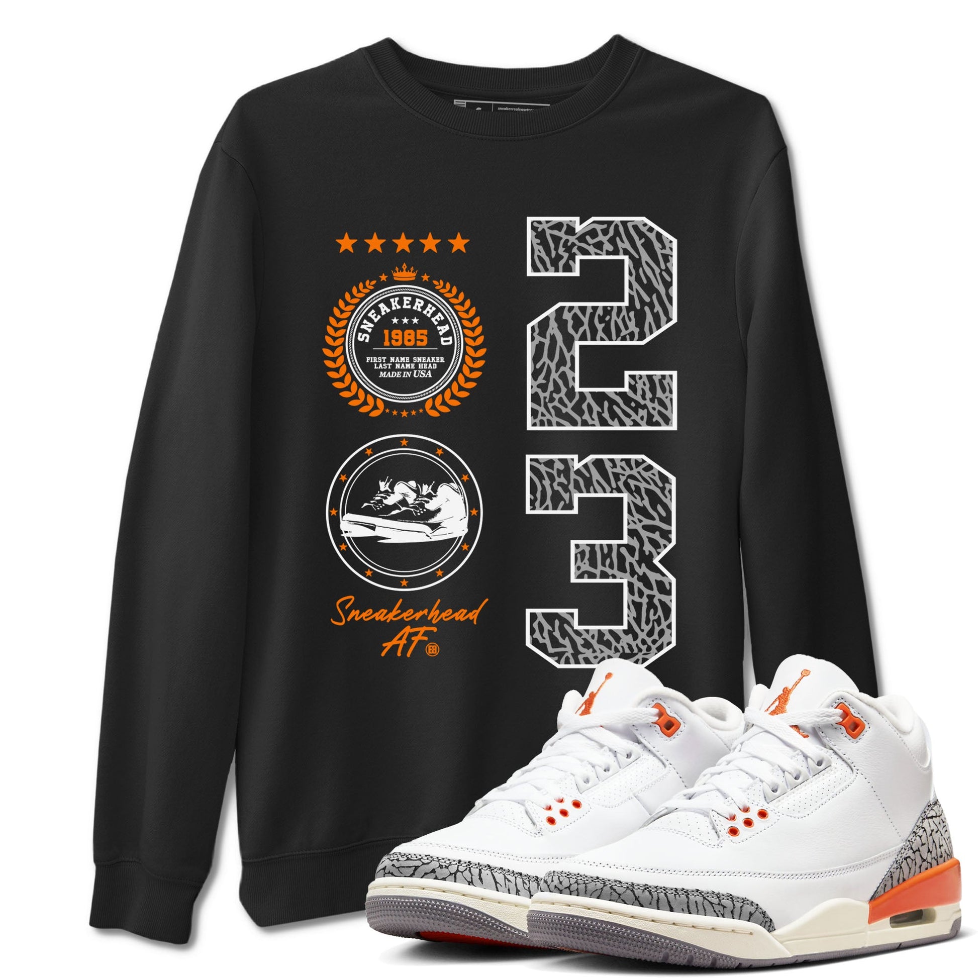3s Georgia Peach shirt to match jordans Sneaker Emblem sneaker tees Air Jordan 3 Retro Georgia Peach SNRT Sneaker Release Tees unisex cotton Black 1 crew neck shirt