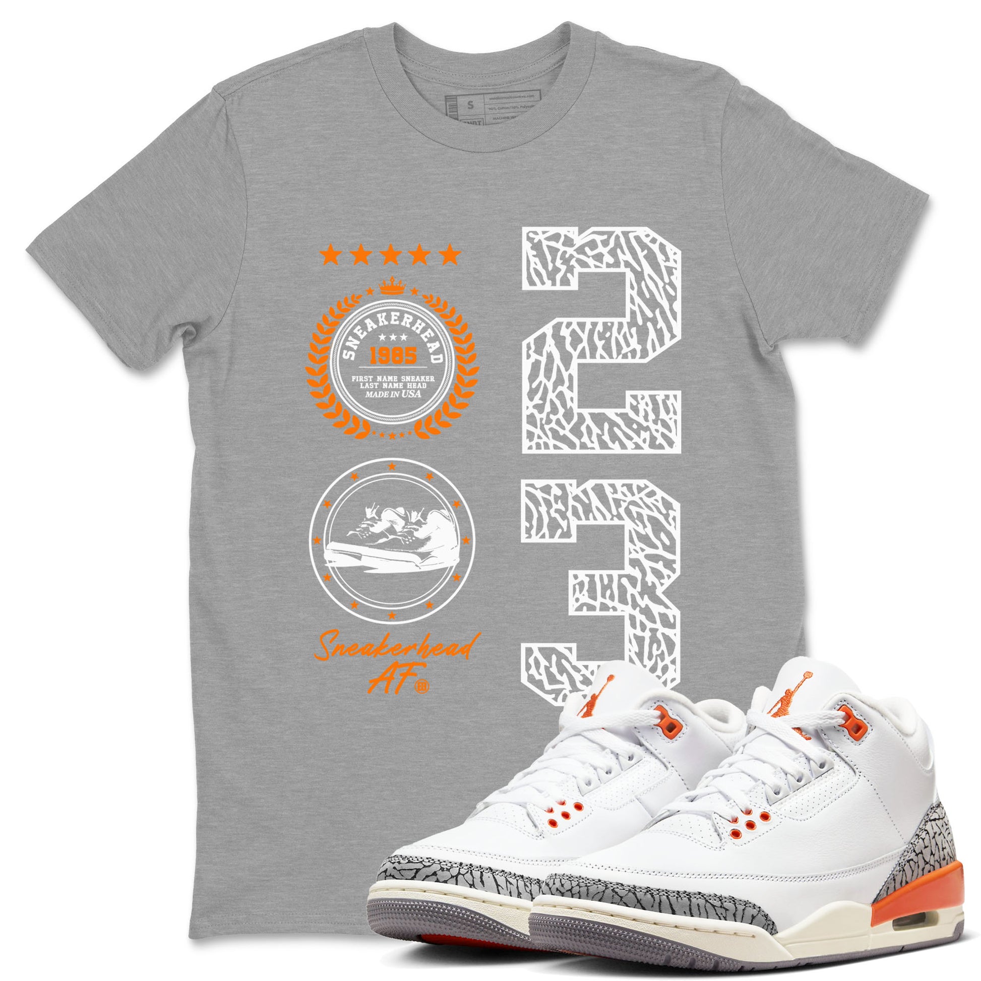 3s Georgia Peach shirt to match jordans Sneaker Emblem sneaker tees Air Jordan 3 Retro Georgia Peach SNRT Sneaker Release Tees unisex cotton Heather Grey 1 crew neck shirt