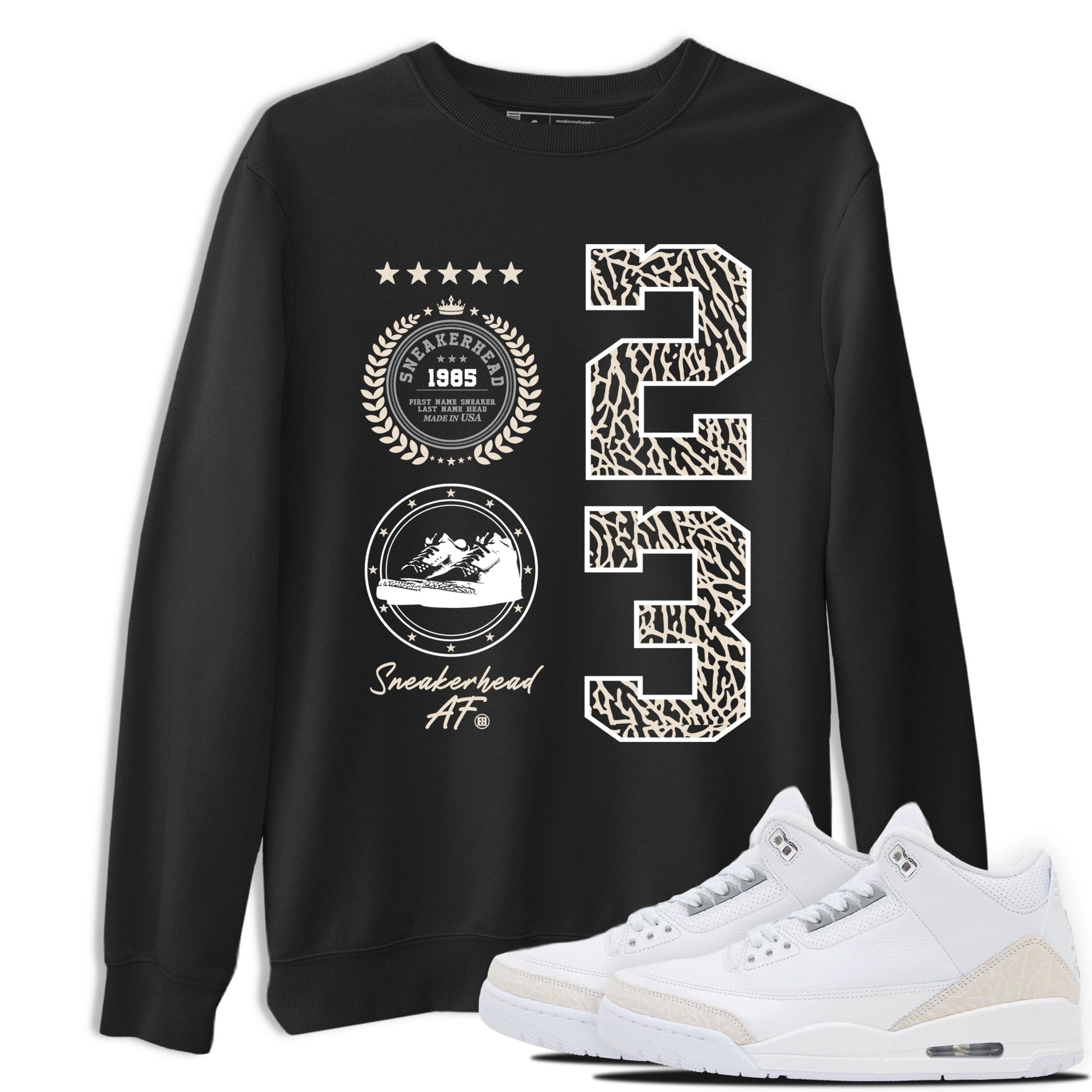 Sneaker Emblem sneaker match t-shirt styled to complete your fit with the Air Jordan 3 Pure Money sneakers, shown in Black 1.