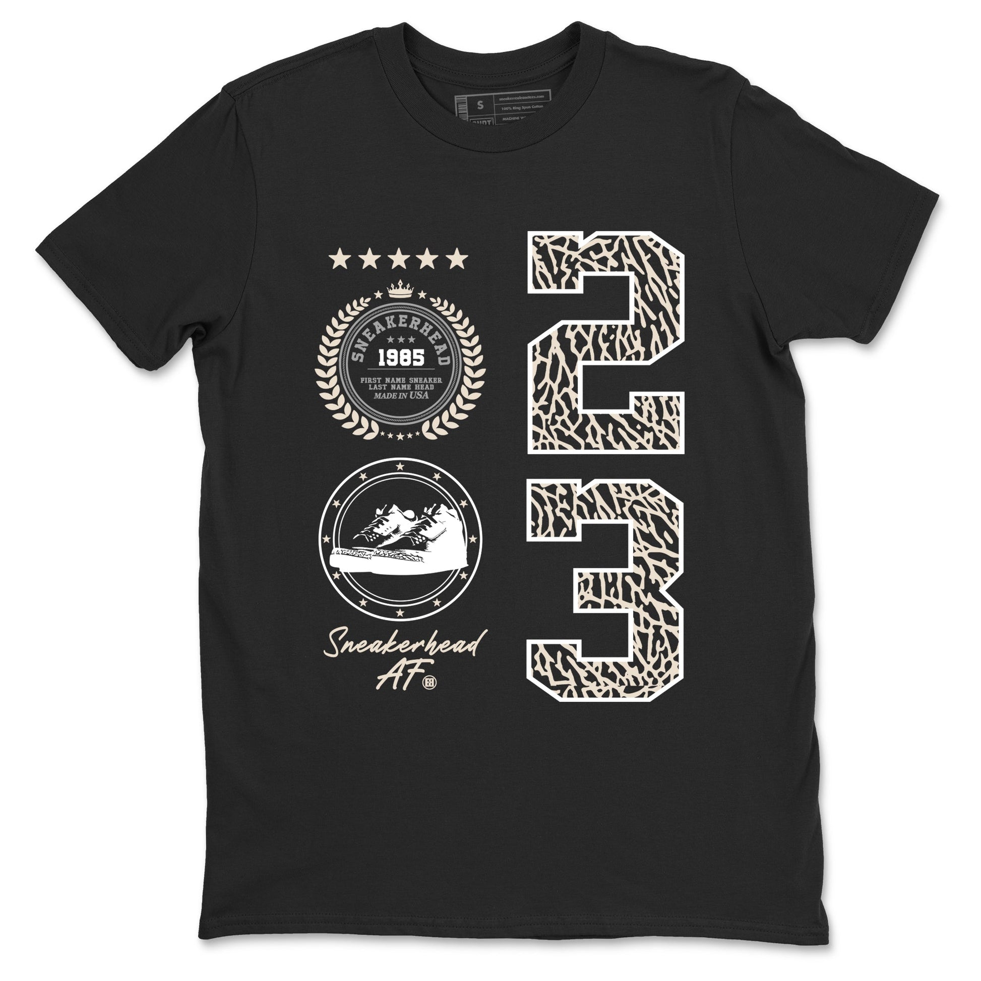 Sneaker Emblem sneaker match t-shirt styled to complete your fit with the Air Jordan 3 Pure Money sneakers, shown in Black 2.