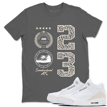 Sneaker Emblem sneaker match t-shirt styled to complete your fit with the Air Jordan 3 Pure Money sneakers, shown in Cool Grey 1.