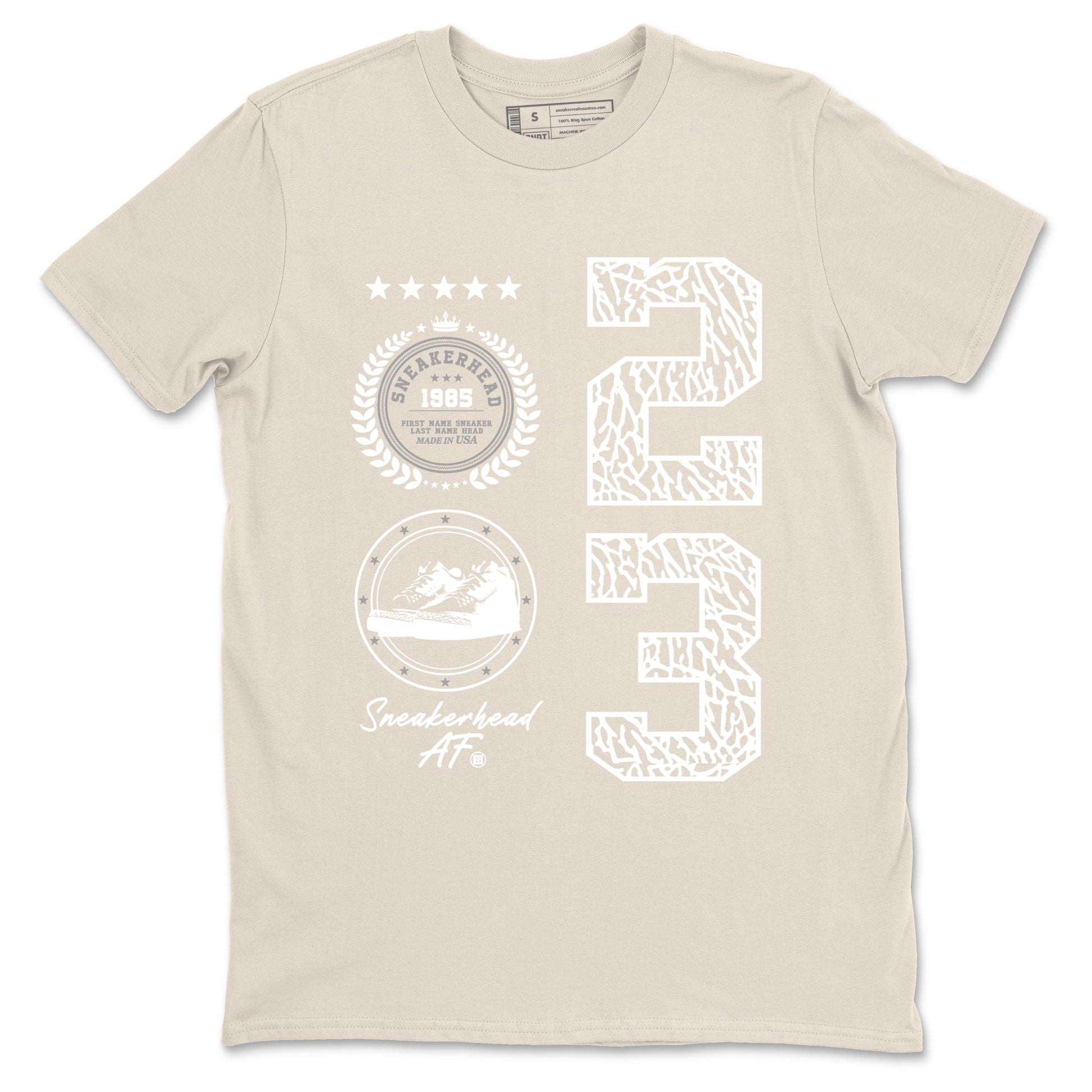 Sneaker Emblem sneaker match t-shirt styled to complete your fit with the Air Jordan 3 Pure Money sneakers, shown in Natural 2.