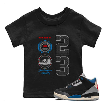 Sneaker Emblem baby and kids t-shirt crafted for little sneakerheads to shine with the Air Jordan 3 Rare Air sneakers, displayed in Black 1.