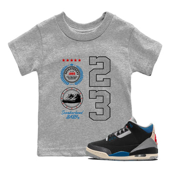 Sneaker Emblem baby and kids t-shirt crafted for little sneakerheads to shine with the Air Jordan 3 Rare Air sneakers, displayed in Heather Grey 1.