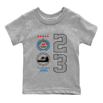 Sneaker Emblem baby and kids t-shirt crafted for little sneakerheads to shine with the Air Jordan 3 Rare Air sneakers, displayed in Heather Grey 2.