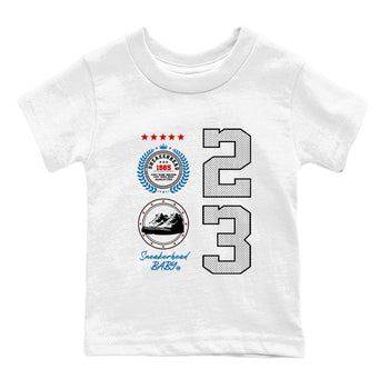 Sneaker Emblem baby and kids t-shirt crafted for little sneakerheads to shine with the Air Jordan 3 Rare Air sneakers, displayed in White 2.