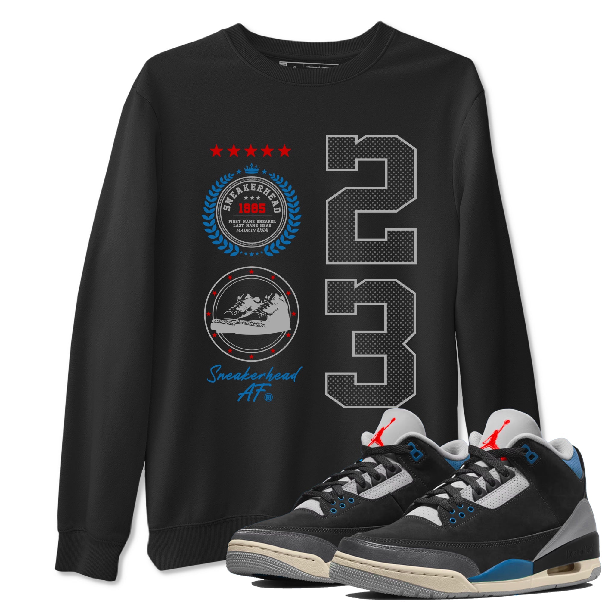 Sneaker Emblem sneaker match t-shirt styled to complete your fit with the Air Jordan 3 Rare Air sneakers, shown in Black 1.