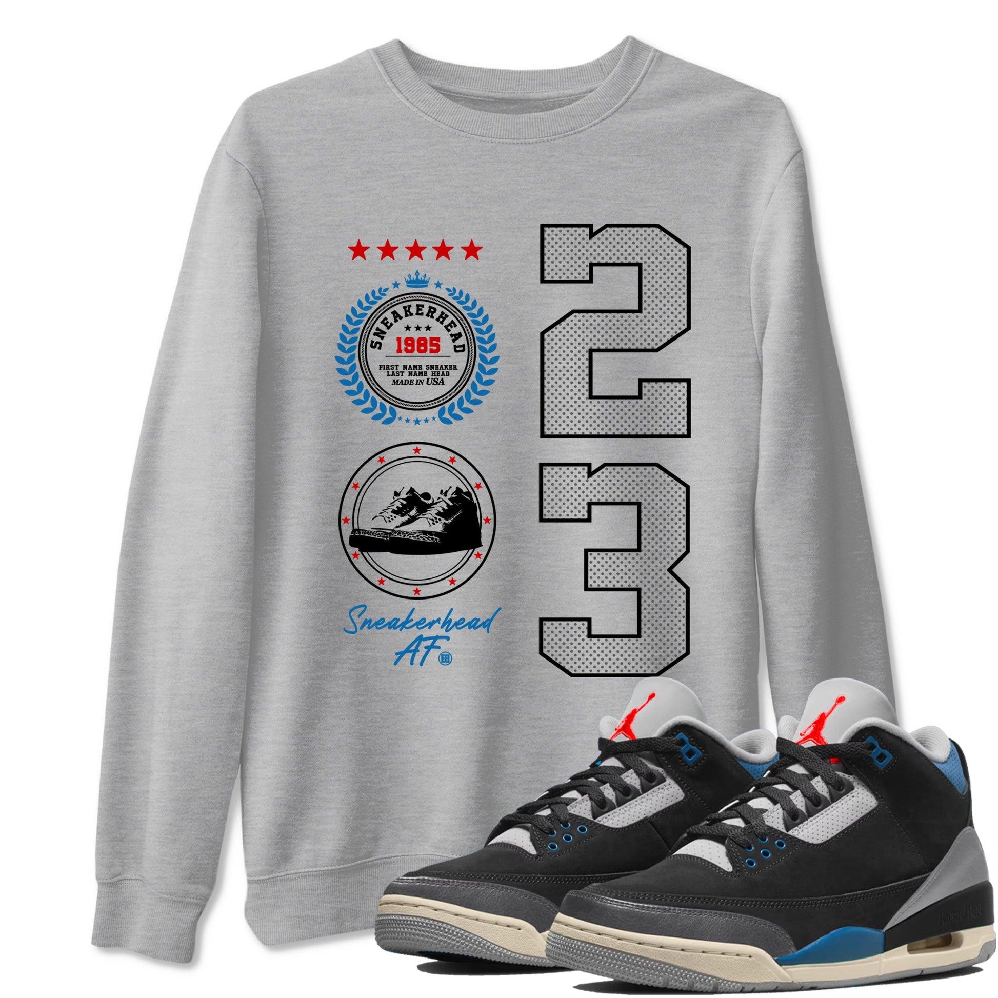 Sneaker Emblem sneaker match t-shirt styled to complete your fit with the Air Jordan 3 Rare Air sneakers, shown in Heather Grey 1.