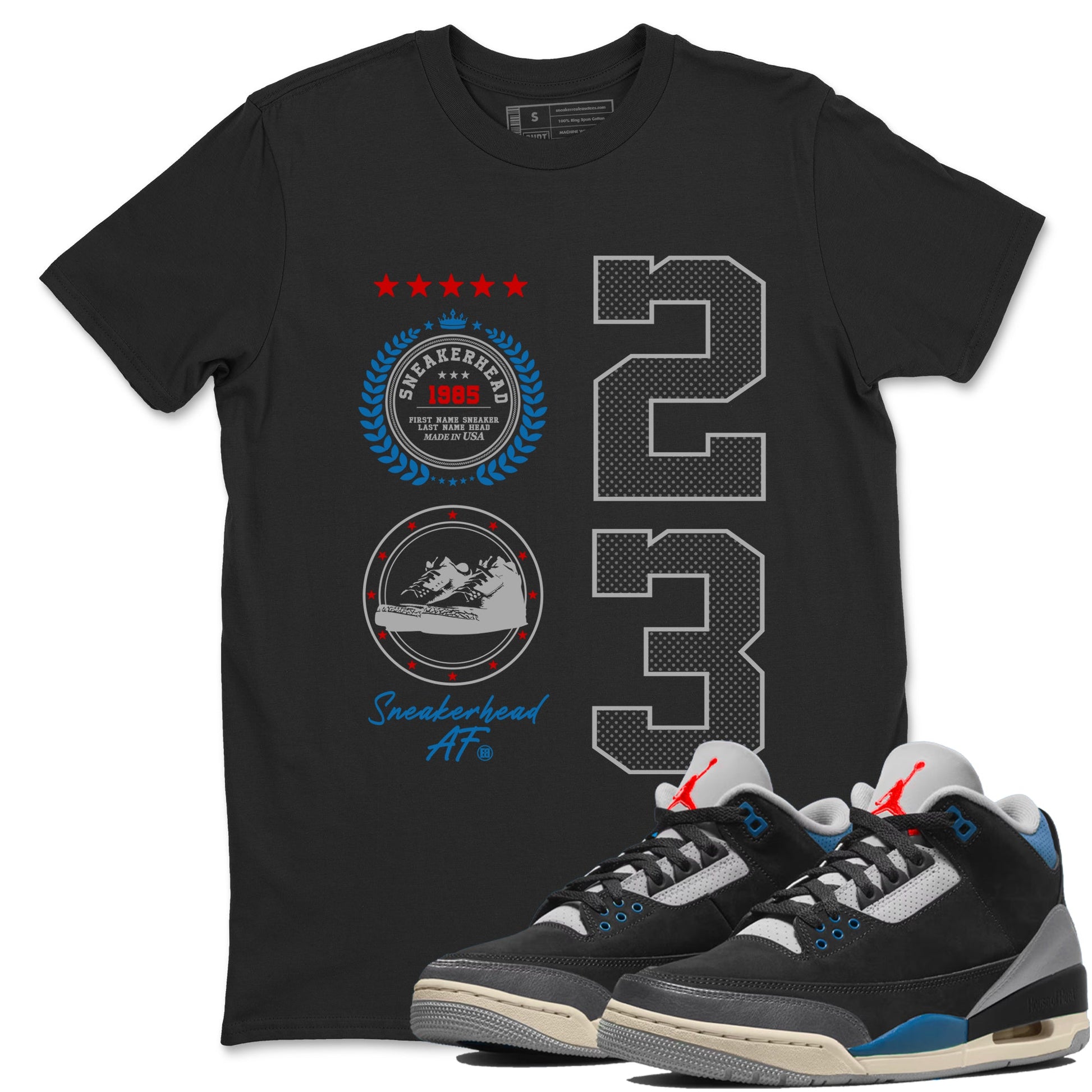 Sneaker Emblem sneaker match t-shirt styled to complete your fit with the Air Jordan 3 Rare Air sneakers, shown in Black 1.