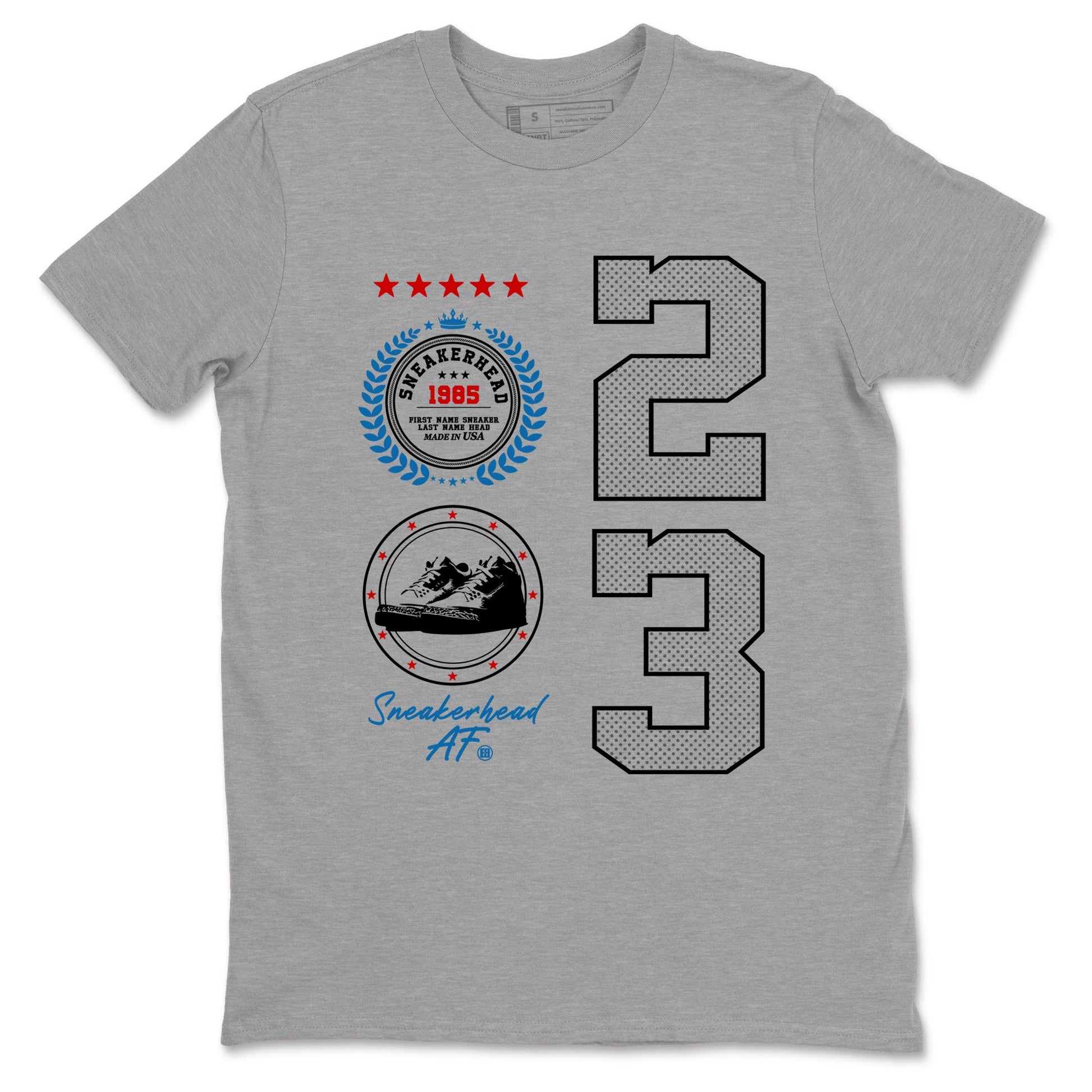 Sneaker Emblem sneaker match t-shirt styled to complete your fit with the Air Jordan 3 Rare Air sneakers, shown in Heather Grey 2.