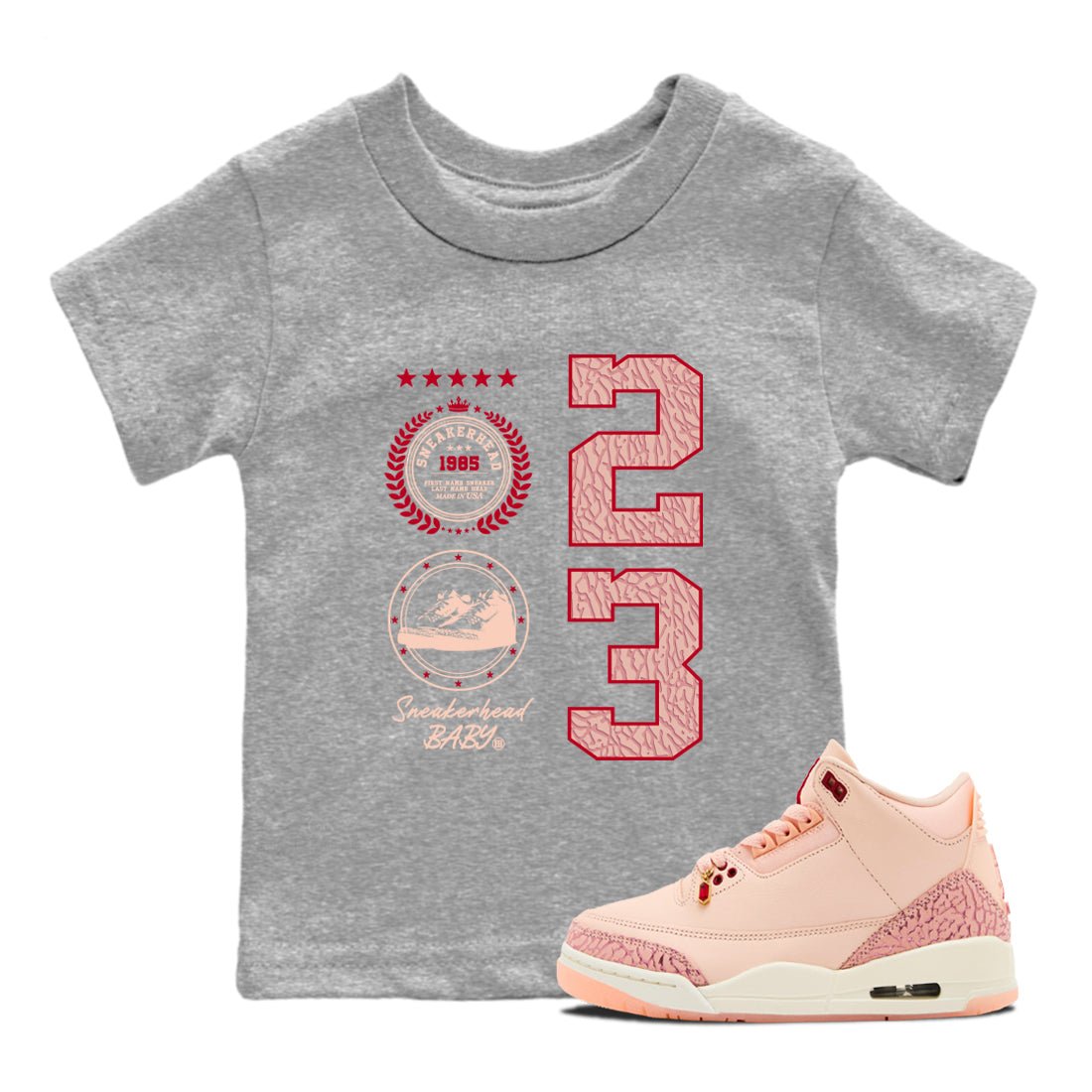 3s Valentines Day shirts to match jordans Sneaker Emblem best t shirts to wear with jordans Air Jordan 3 Valentines Day match shoes to clothes SNRT Sneaker Tees Youth Baby Heather Grey 1 tee