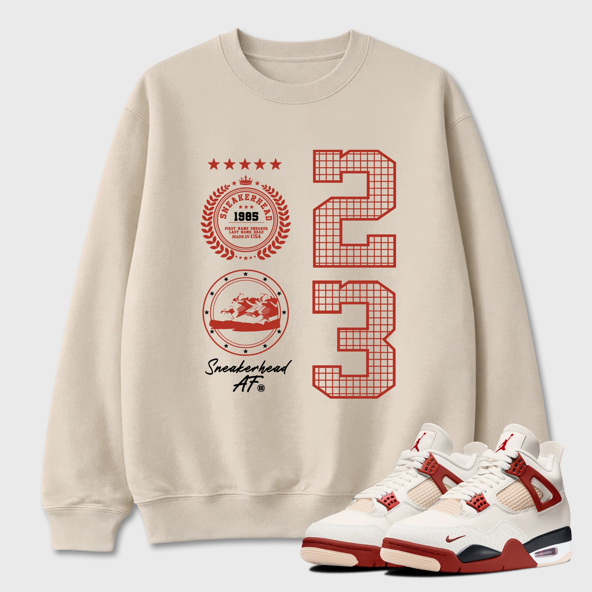 Sneaker Emblem Graphic T-Shirt sneaker match tee designed for the Air Jordan 4 Brick After Brick, featuring coordinated color options for a perfect streetwear match. Natural 1 shirt.