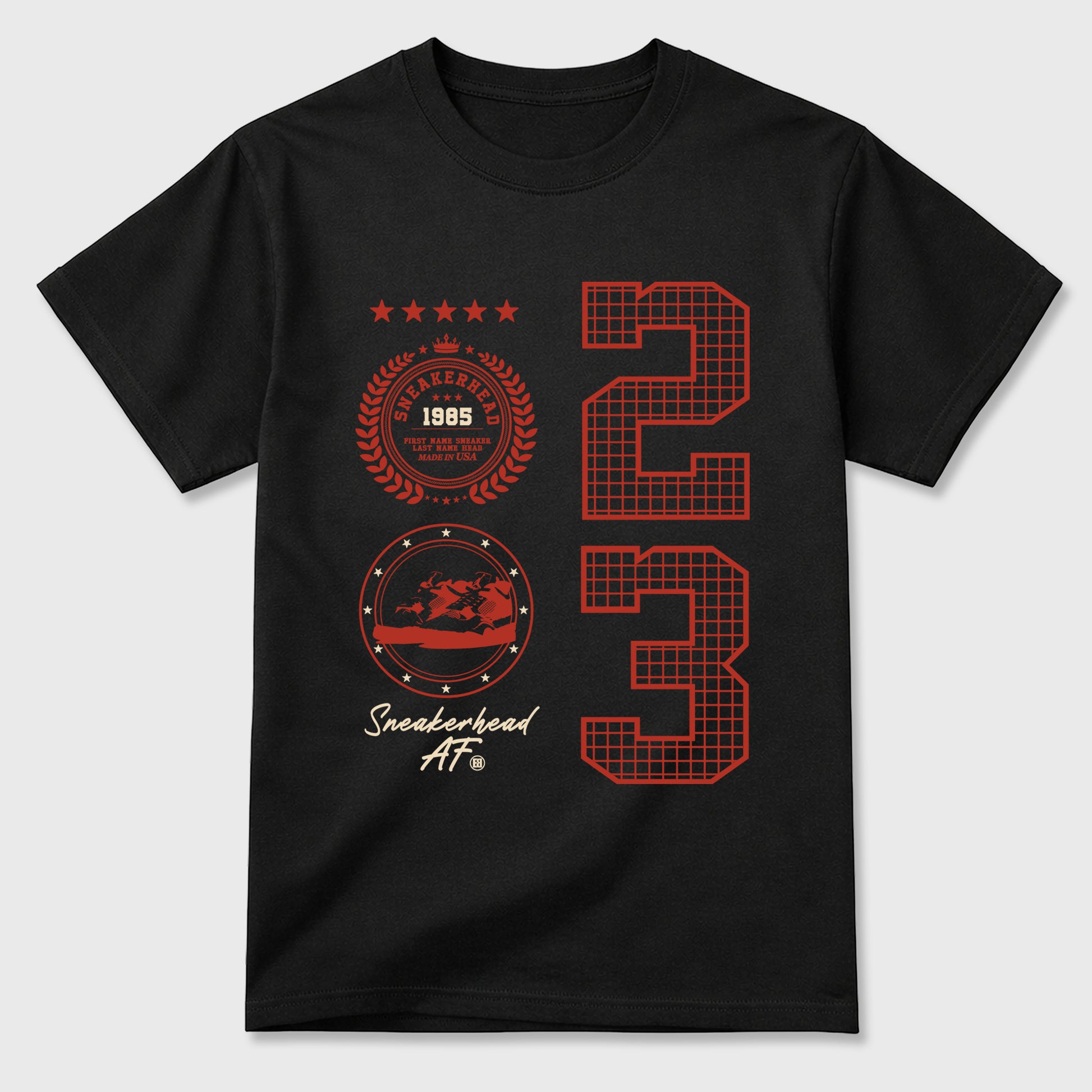 Sneaker Emblem Graphic T-Shirt sneaker match tee designed for the Air Jordan 4 Brick After Brick, featuring coordinated color options for a perfect streetwear match. Black 2 shirt.