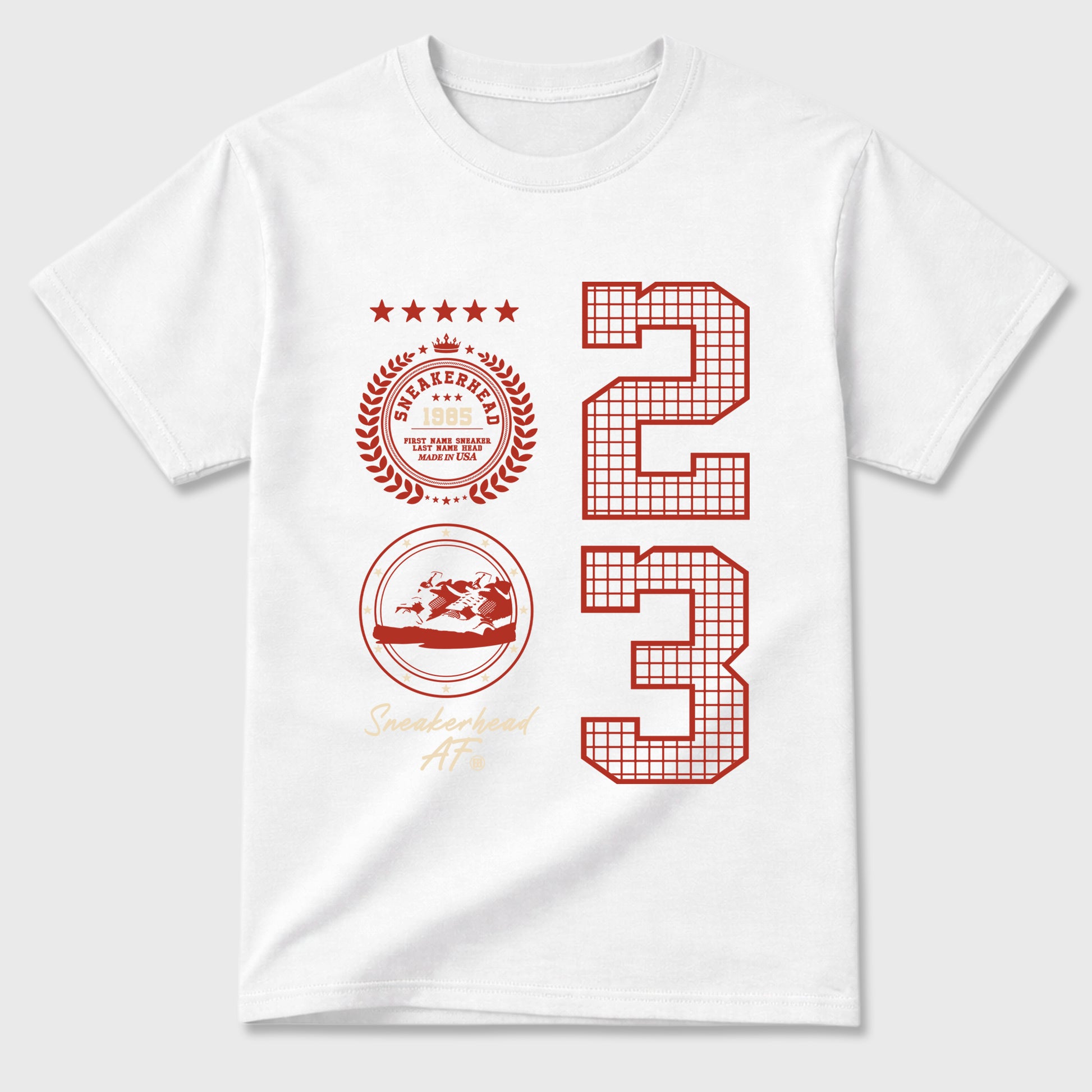 Sneaker Emblem Graphic T-Shirt sneaker match tee designed for the Air Jordan 4 Brick After Brick, featuring coordinated color options for a perfect streetwear match. White 2 shirt.