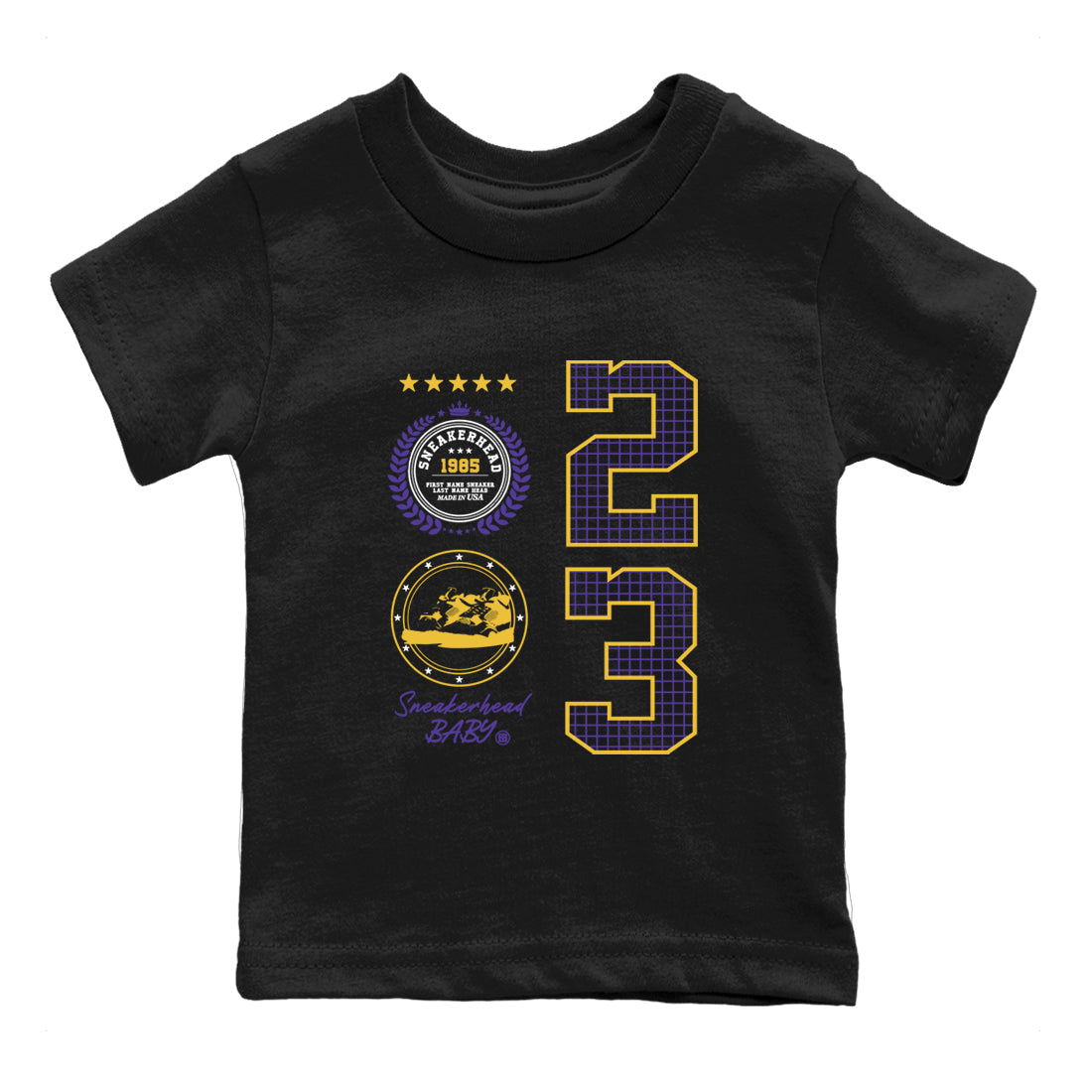 Best Sneakerfits graphic tee – Los Angeles Basketball Tees To Match Air Jordan 4 Lakeshow – Sneaker Emblem Kids T-Shirt Black 2