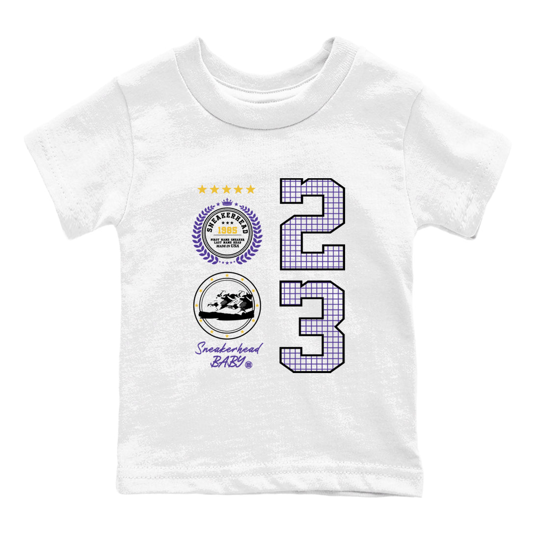 Best Sneakerfits graphic tee – Los Angeles Basketball Tees To Match Air Jordan 4 Lakeshow – Sneaker Emblem Kids T-Shirt White 2