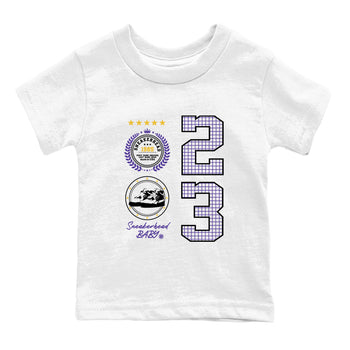Best Sneakerfits graphic tee – Los Angeles Basketball Tees To Match Air Jordan 4 Lakeshow – Sneaker Emblem Kids T-Shirt White 2