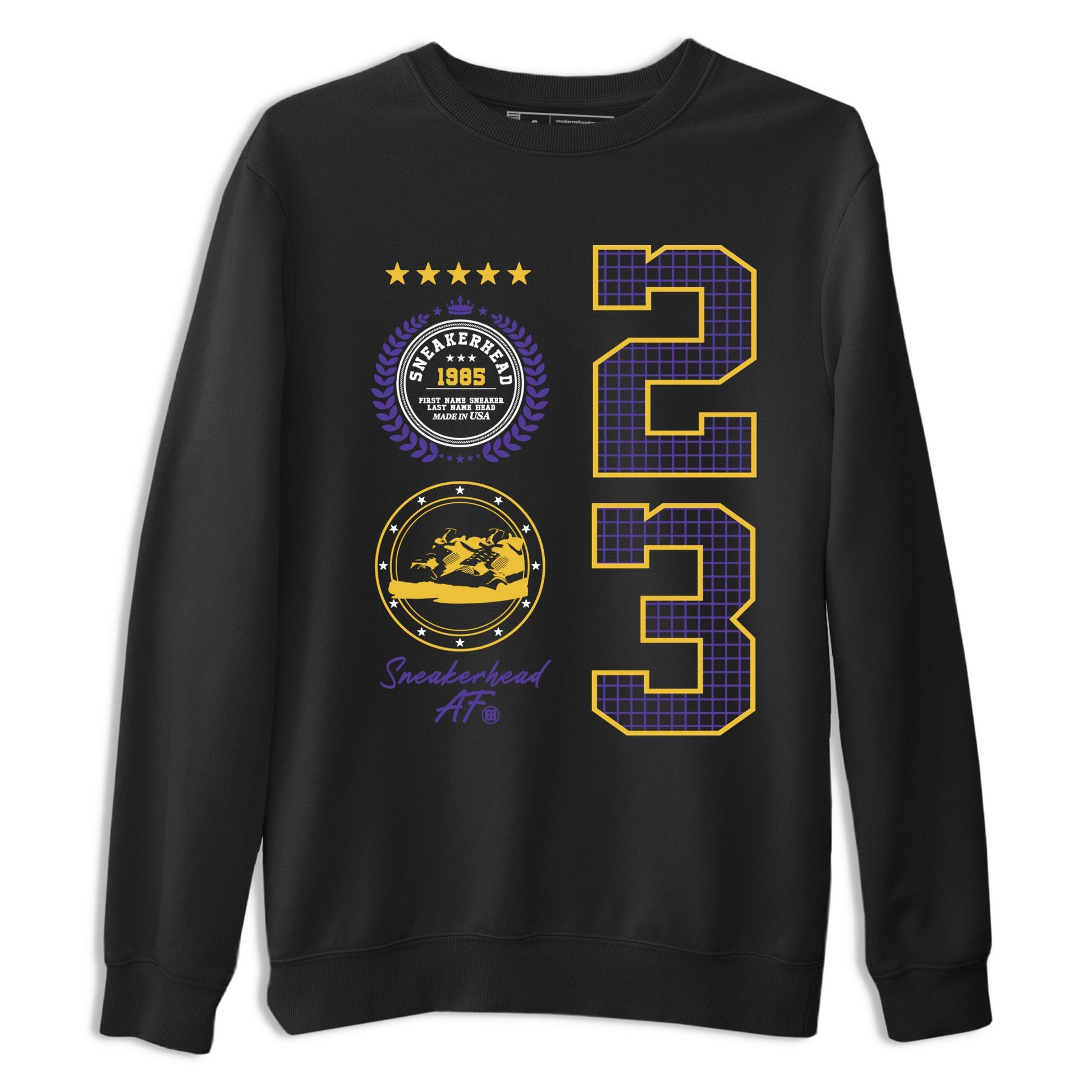 Best Sneakerfits graphic tee – Los Angeles Basketball Tees To Match Air Jordan 4 Lakeshow – Sneaker Emblem Tee Black 2